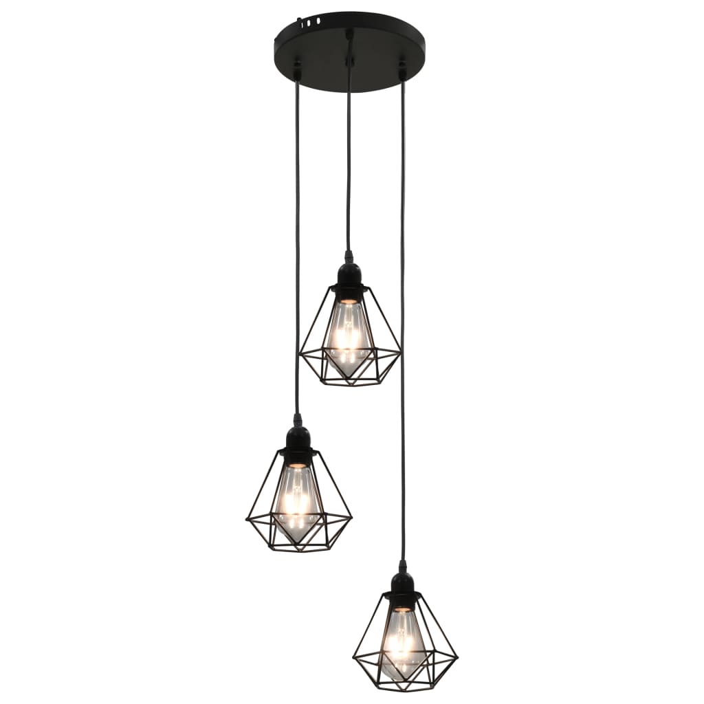 Plafonnier avec design de diamant Noir 3 ampoules E27 vidaXL - 2