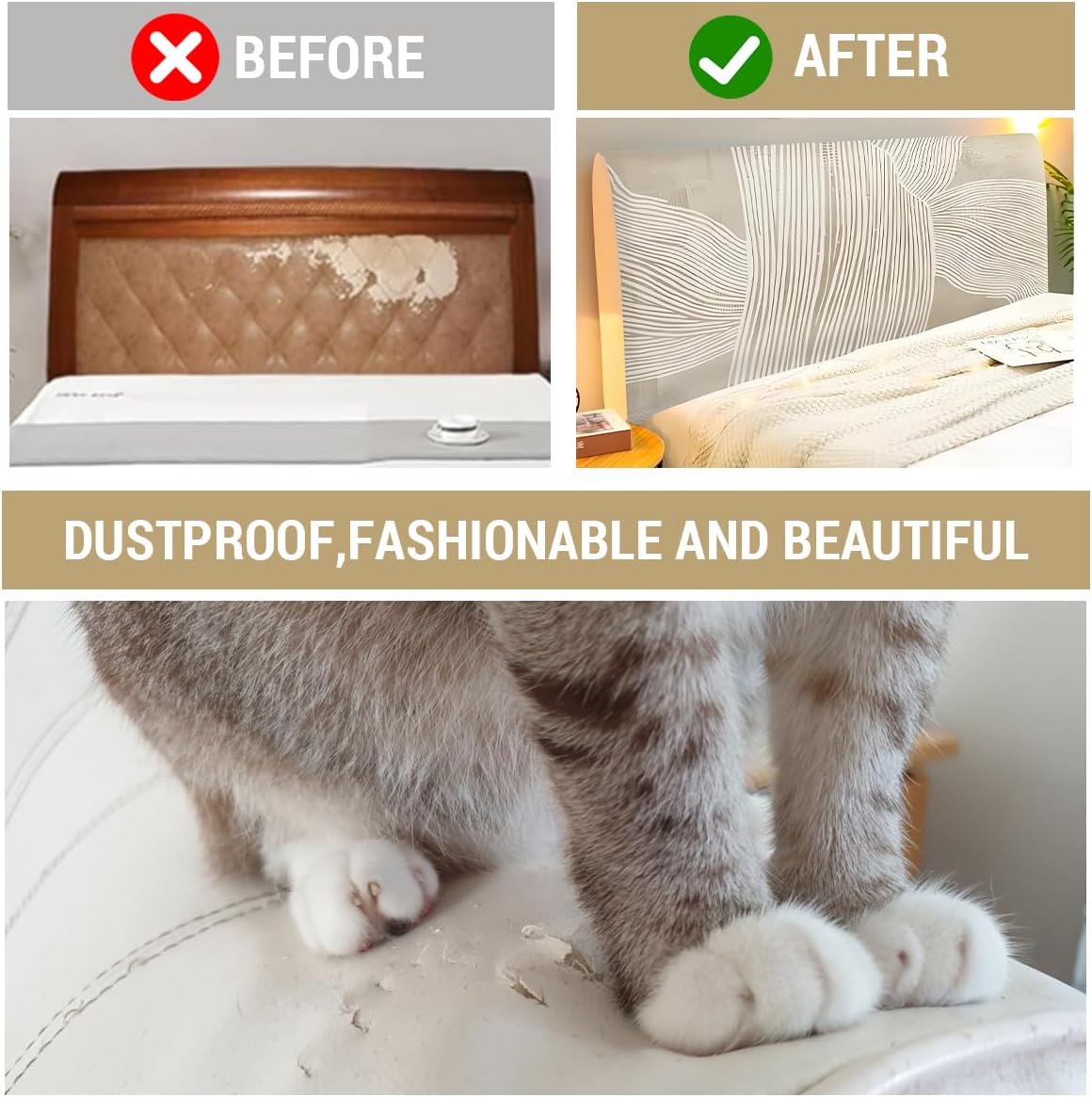 Housse de Tete de Lit 160 cm, Housse Tete de Lit Extensible, Beige Moderne Housse de Protection Tête de Lit Déhoussable et Lavable, Anti-poussière 150 - 4