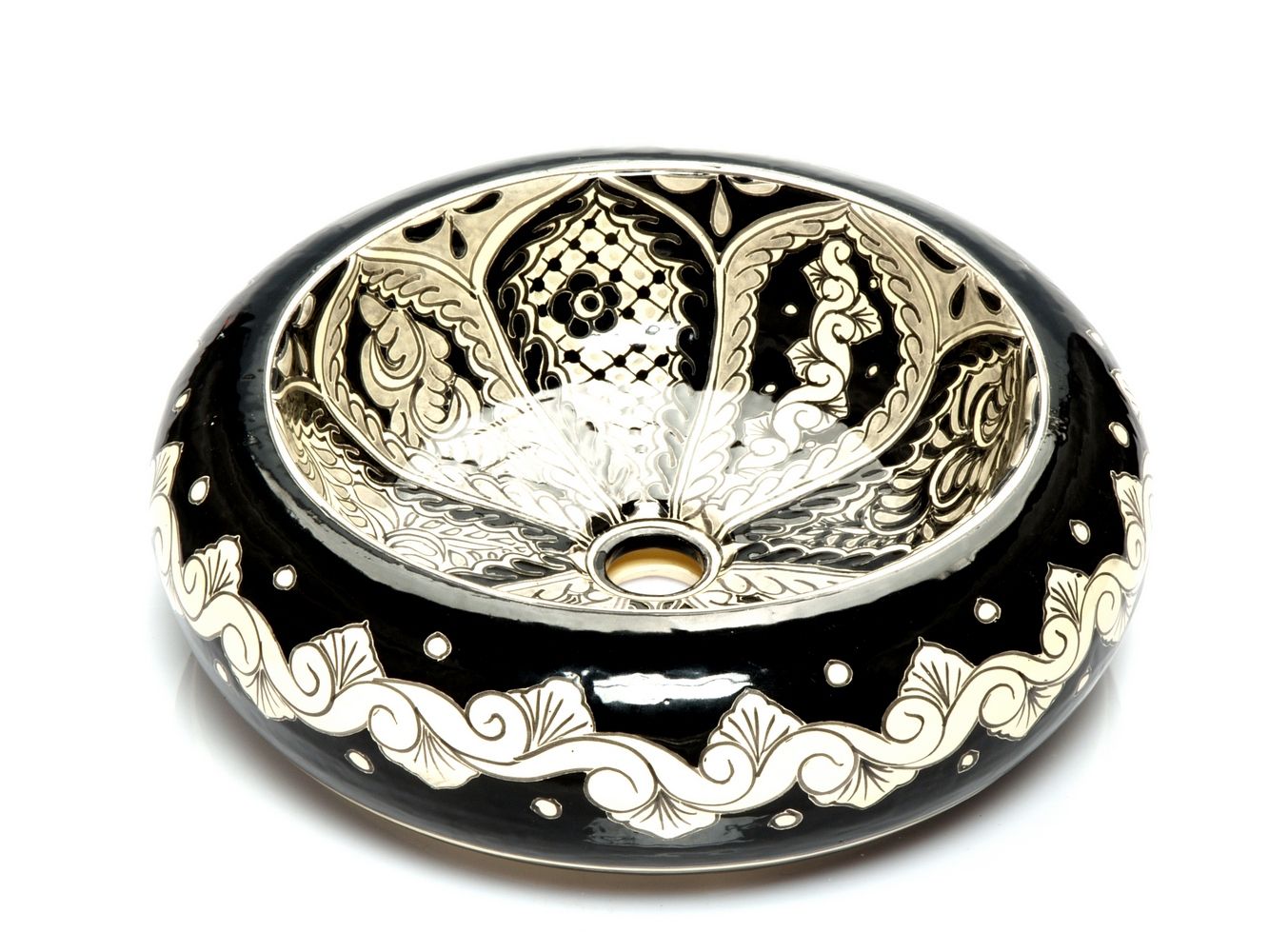 Meksykańska ceramiczna umywalka nablatowa Atalaya – okrągła umywalka łazienkowa 40 x 13,5 cm | Ręcznie wykonana umywalka z motywami Talavera