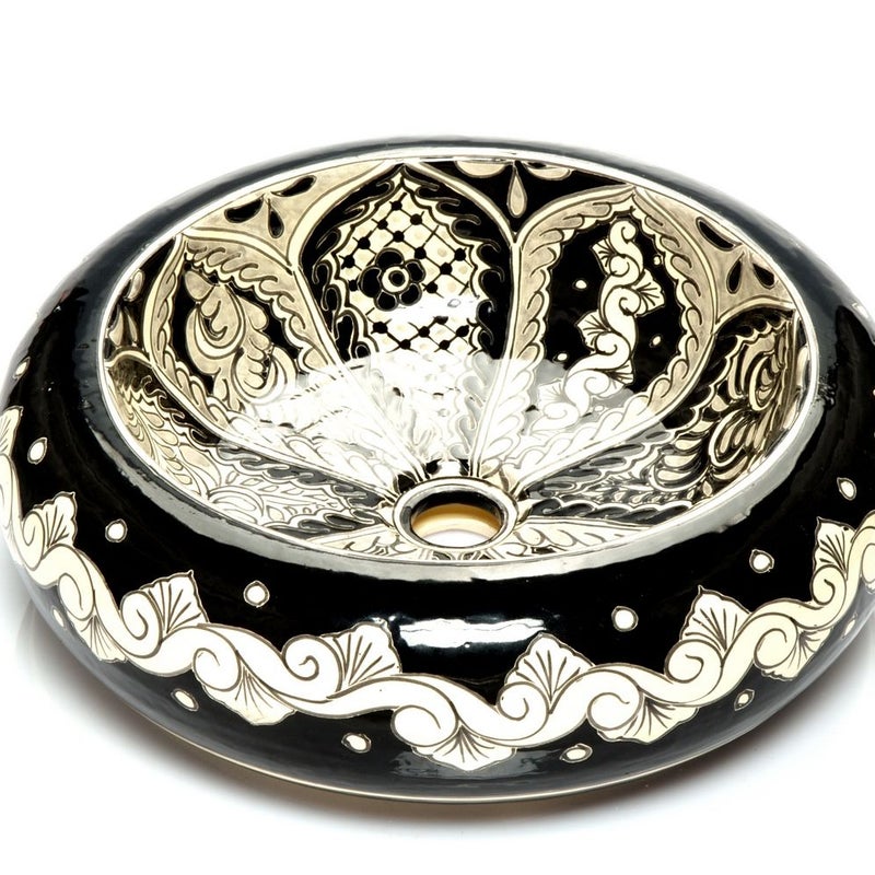 Meksykańska ceramiczna umywalka nablatowa Atalaya – okrągła umywalka łazienkowa 40 x 13,5 cm | Ręcznie wykonana umywalka z motywami Talavera