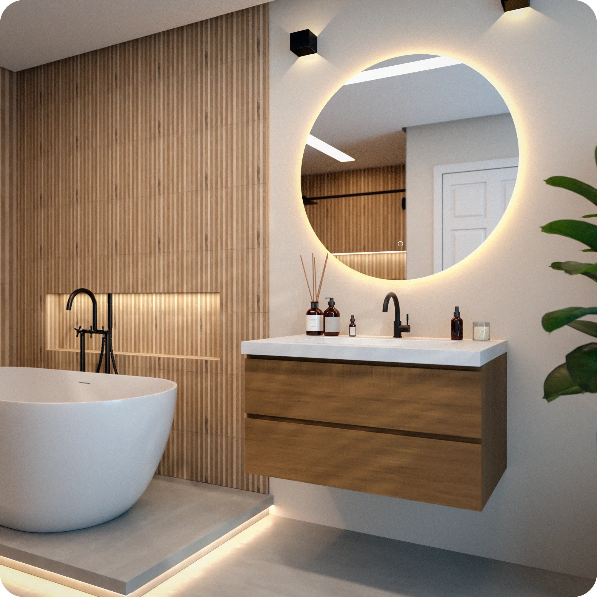 Mirlux Espejo de baño con iluminación LED y calefacción - Espejo de pared redondo - Espejo de ducha antivaho - 80 cm - 2