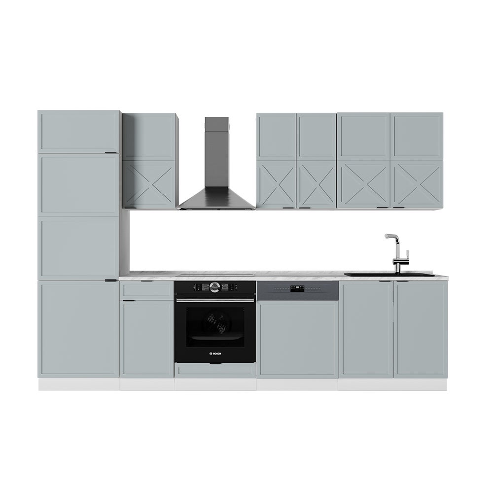 Cuisine Fame-Line Vicco 300cm - Style Rustique, Blanc Vert Or - Neuve