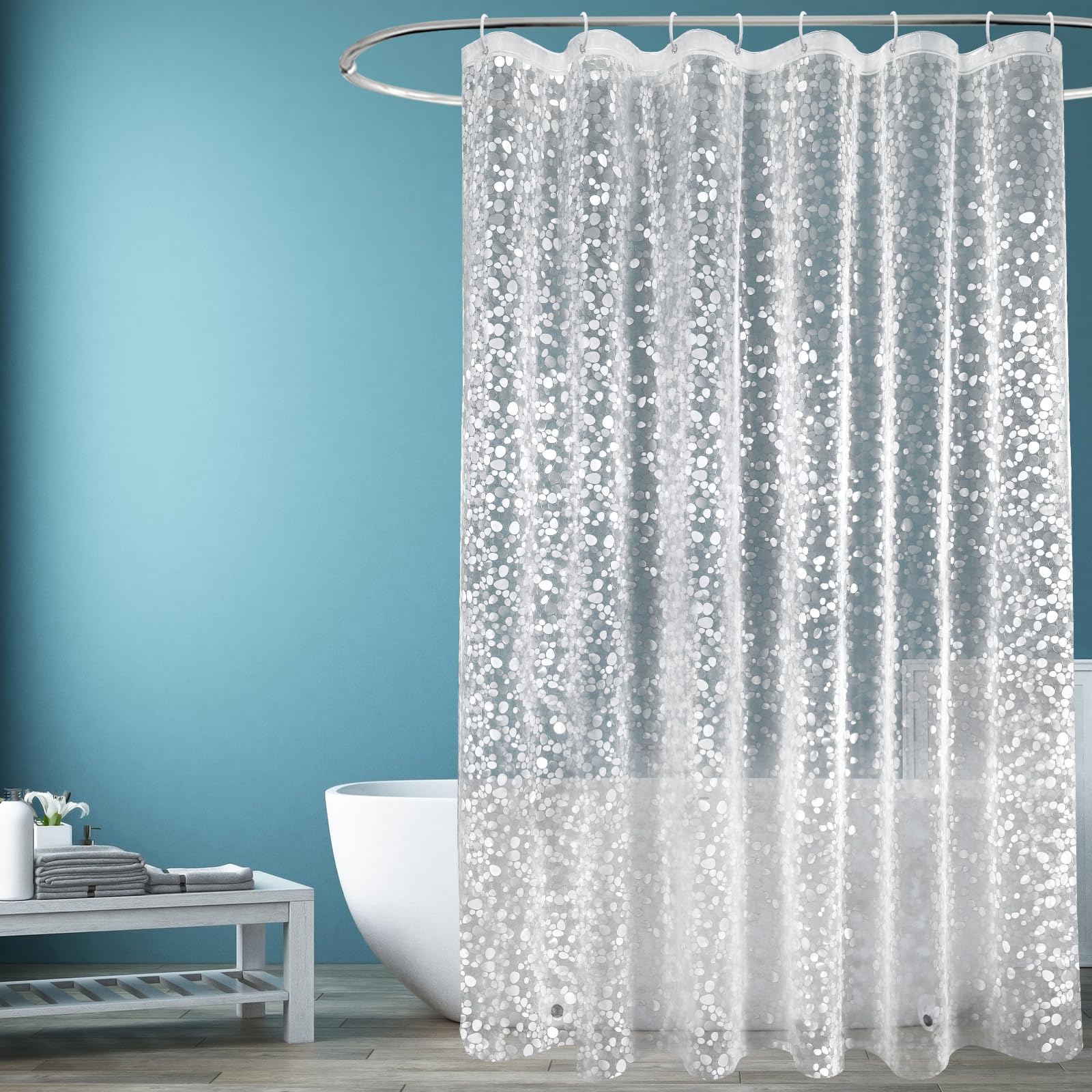 Eazzier Bath Rideau De Douche En Plastique Bleu Léger Avec œillets Métalliques Antirouille Et Aimants Lestés, 183 X 183 Cm