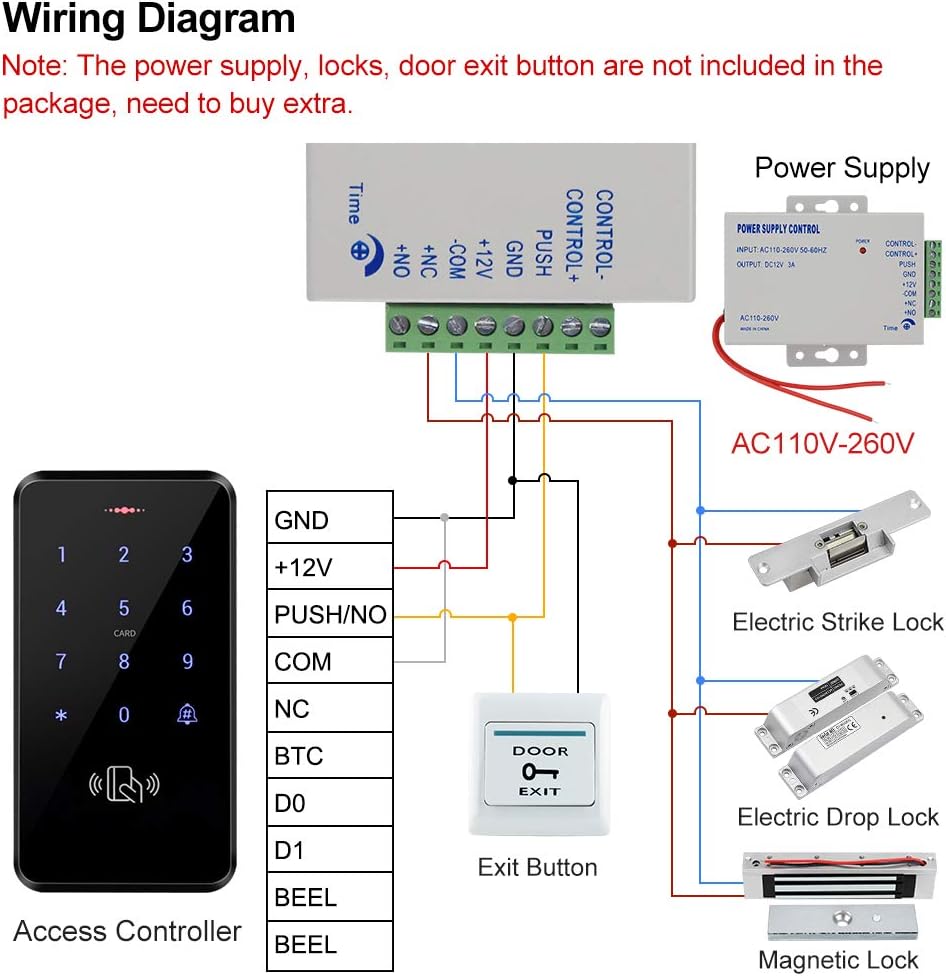 IP68 étanche Contrôle d'accès Clavier Extérieur RFID Clavier Contrôleur d'accès WG26 / 34 écran Tactile + 75 pcs Porte-clés - 6