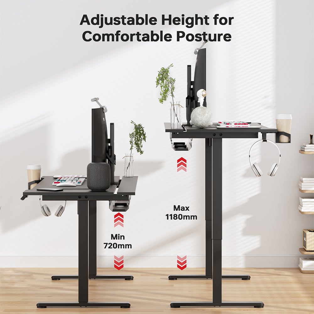 Bureau Électrique Réglable en Hauteur ACGAM - Table Ergonomique pour Gamer, Hauteur Ajustable 72-118cm, LED, 140 x 68 cm - Noir - 3