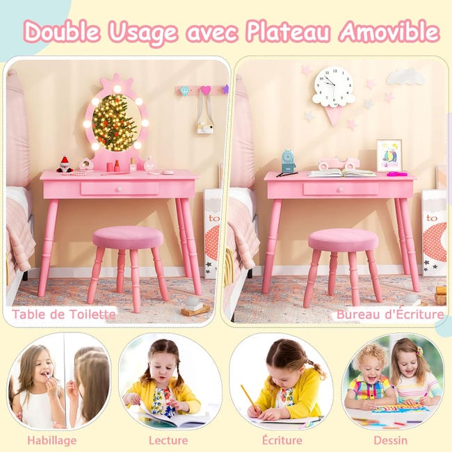 Toeletta Da Trucco Con Specchio LED E 7 Cassetti - Tavolo Makeup Regolabile Rosa Per Camera - Foto 5