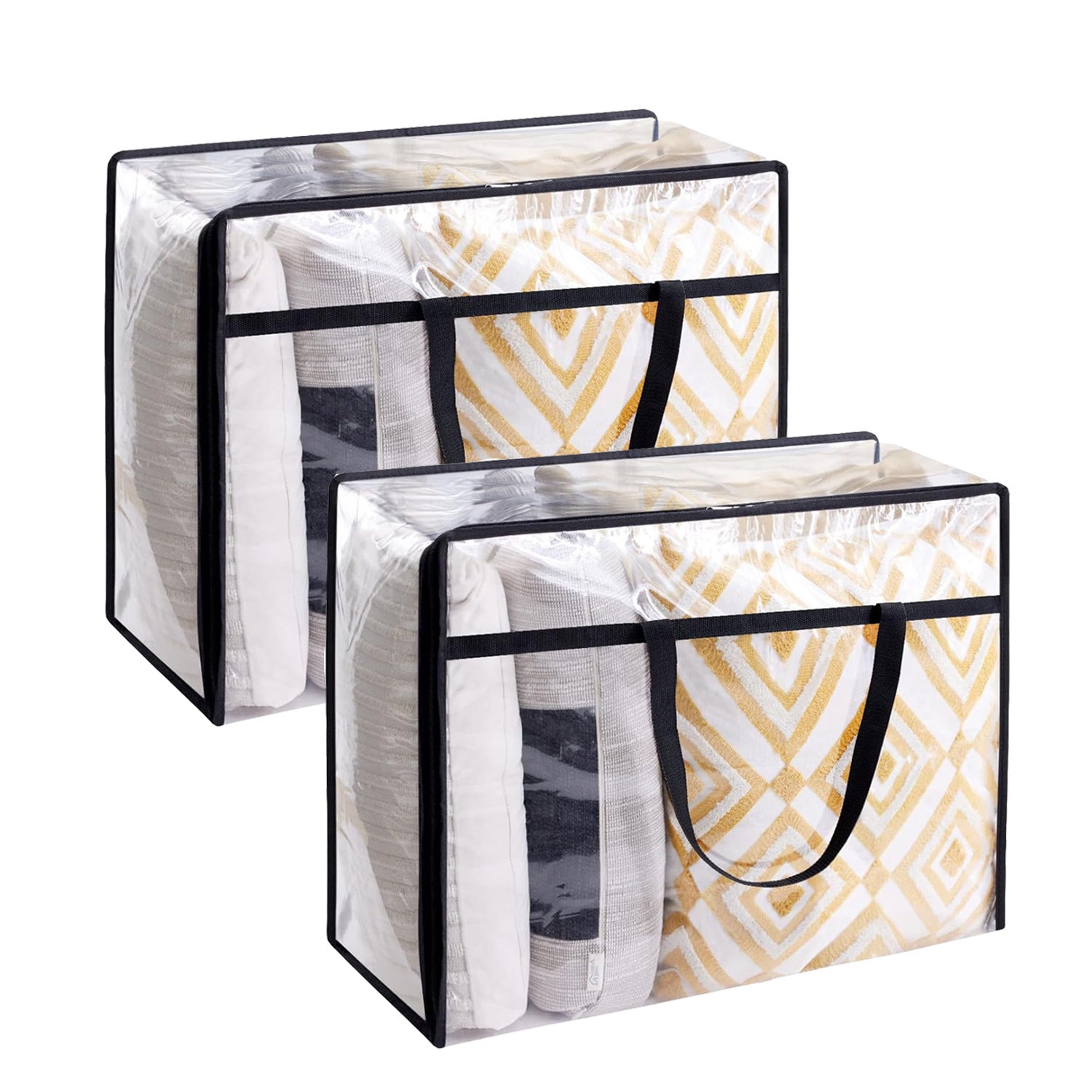 4 sacchetti trasparenti da 40 l, per coperte, guardaroba, organizer per vestiti, con chiusura lampo, in plastica, con manico rinforzato