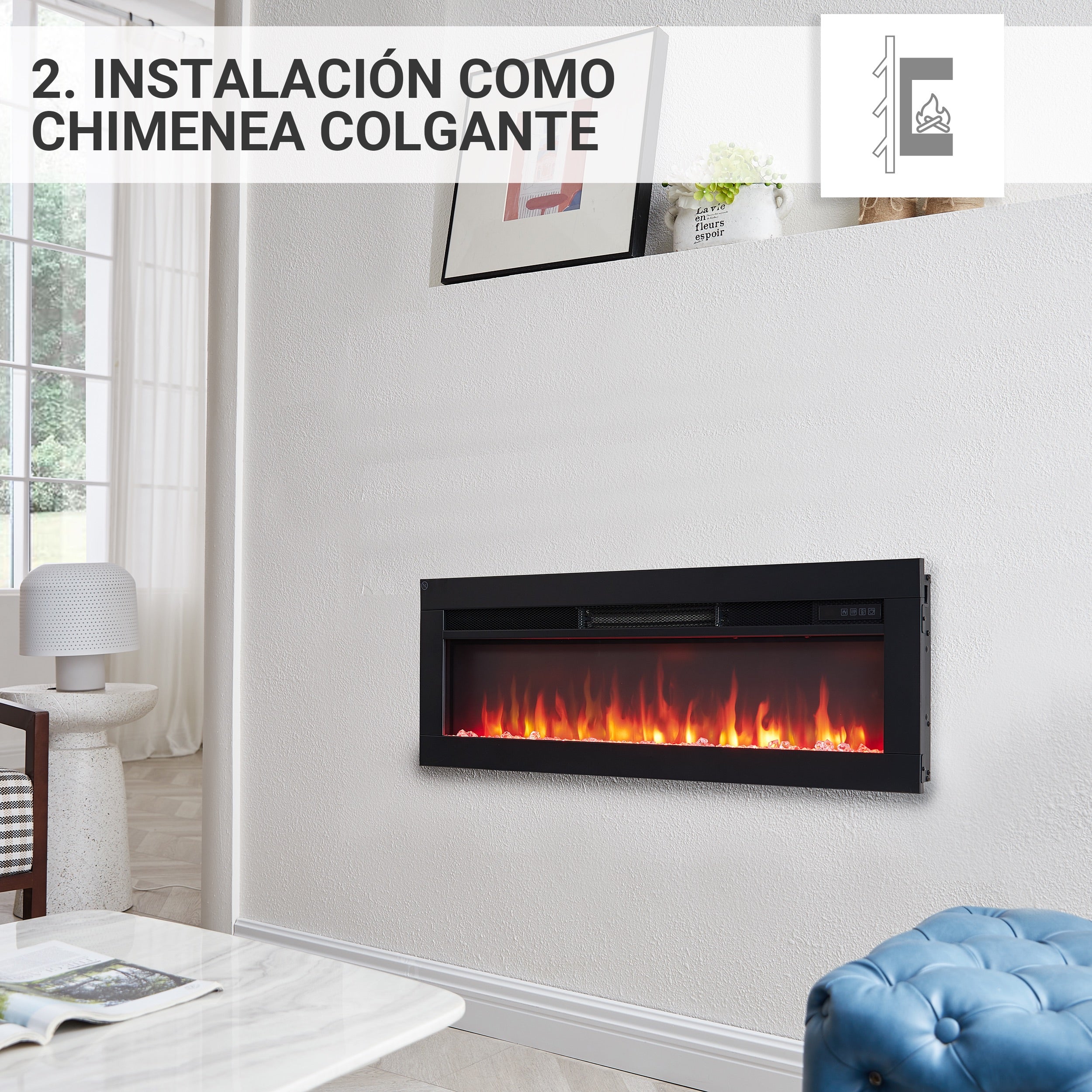 Chimenea eléctrica BALDERIA Agnes 36 - Chimenea de pie, mural o empotrable - Negro - 3