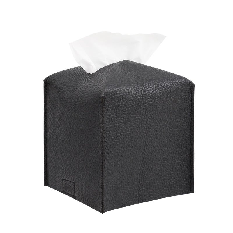 Nowoczesne, wodoodporne, kwadratowe pudełko na chusteczki ze skóry PU do łazienki, na stolik nocny, 1 szt., czarne