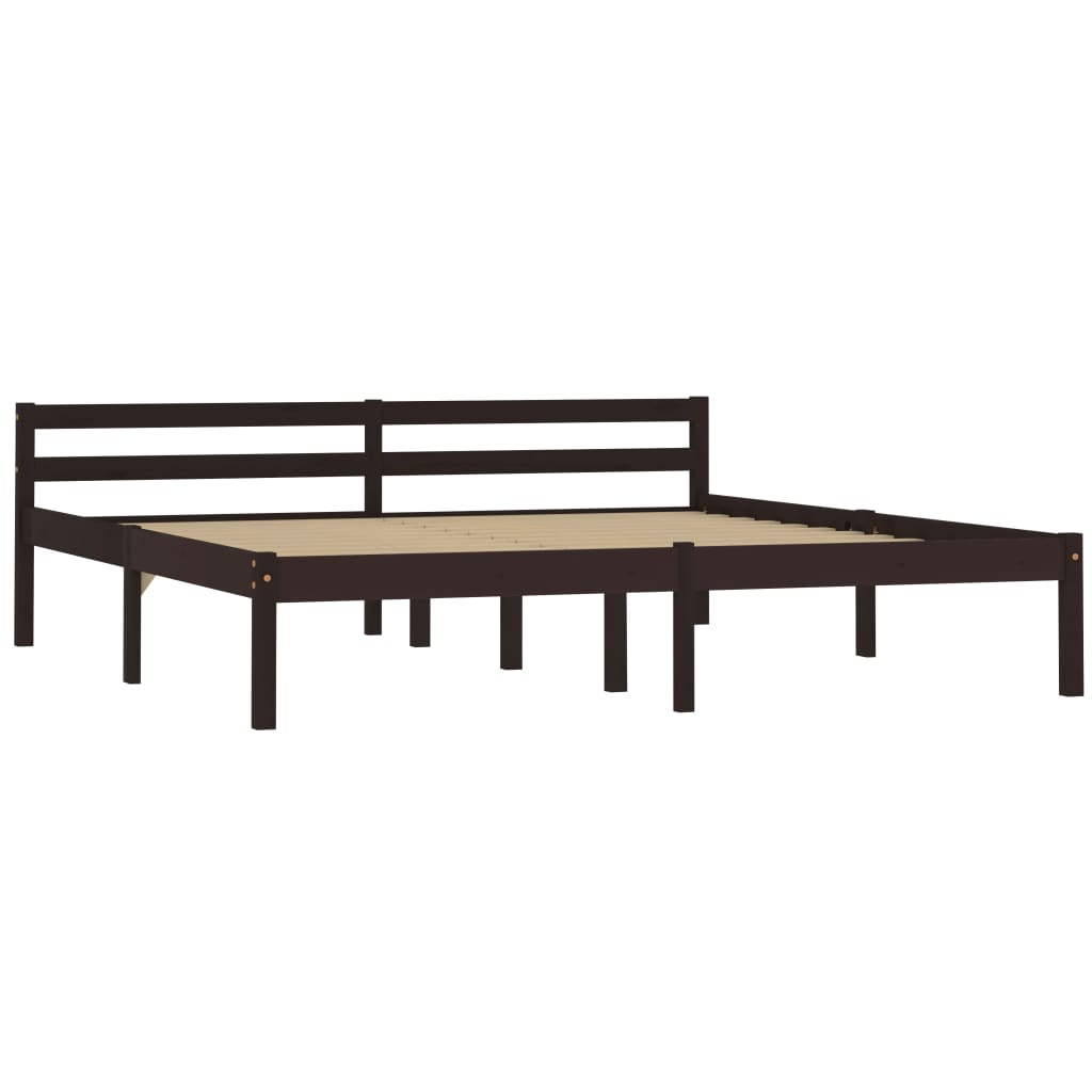 Cadre de lit sans matelas marron foncé pin massif 160 x 200 cm - 2