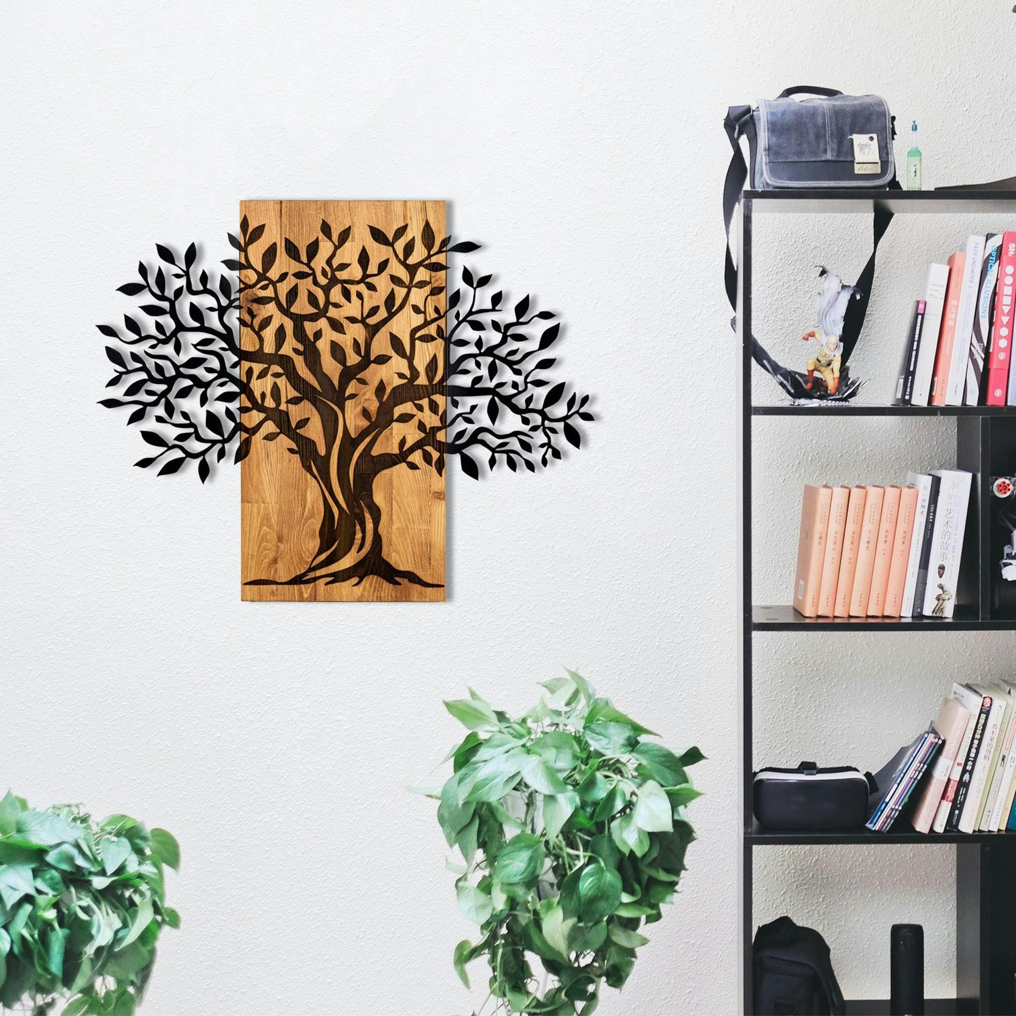 Décoration murale en métal et bois – arbre de vie - 3