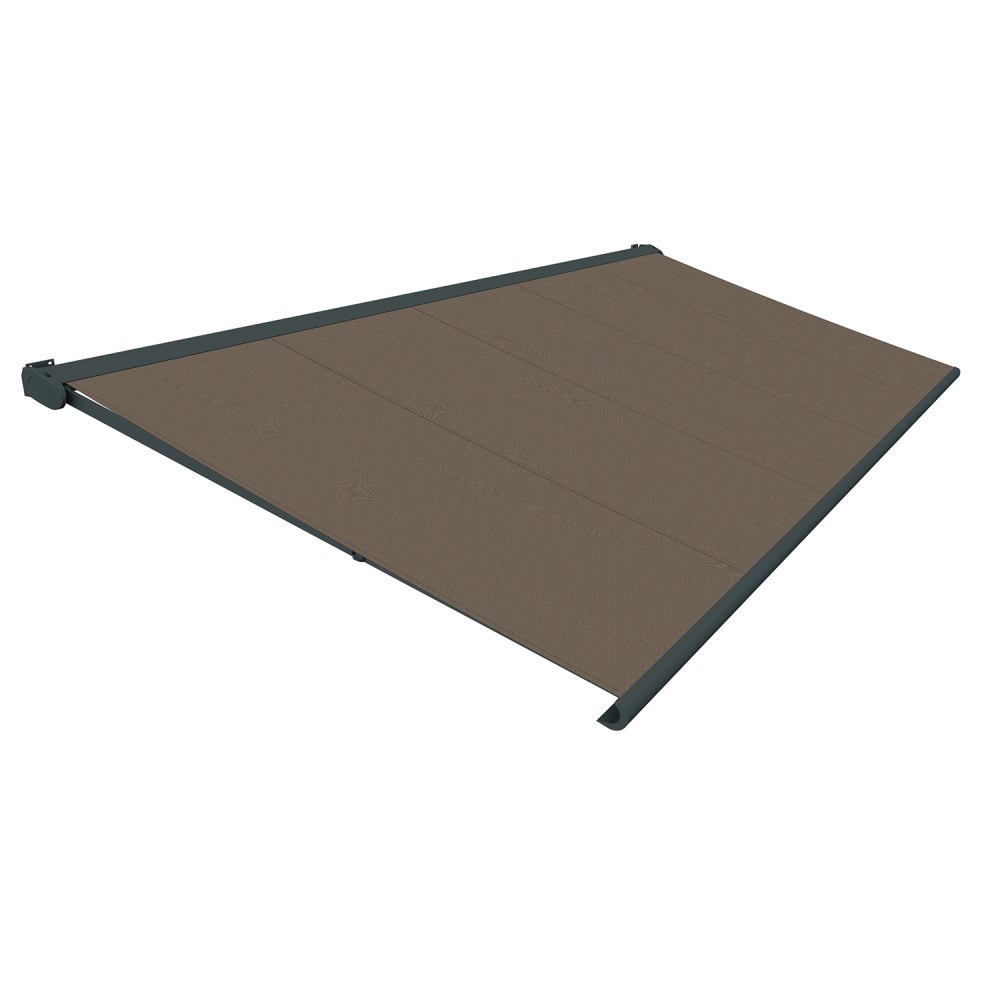 Store banne Coffre intégral PROTECT 2 LED SMART Gris Anthracite 4,05x3,50m Motorisé à télécommande + Capteur Vent + Eclairage LED - Toile Taupe - 3