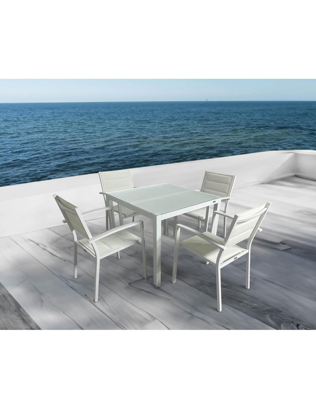 Conjunto de Mesa y Sillas de Jardín para 4 Personas — Aluminio y Cristal Templado de 90x90 cm para Exterior - 2