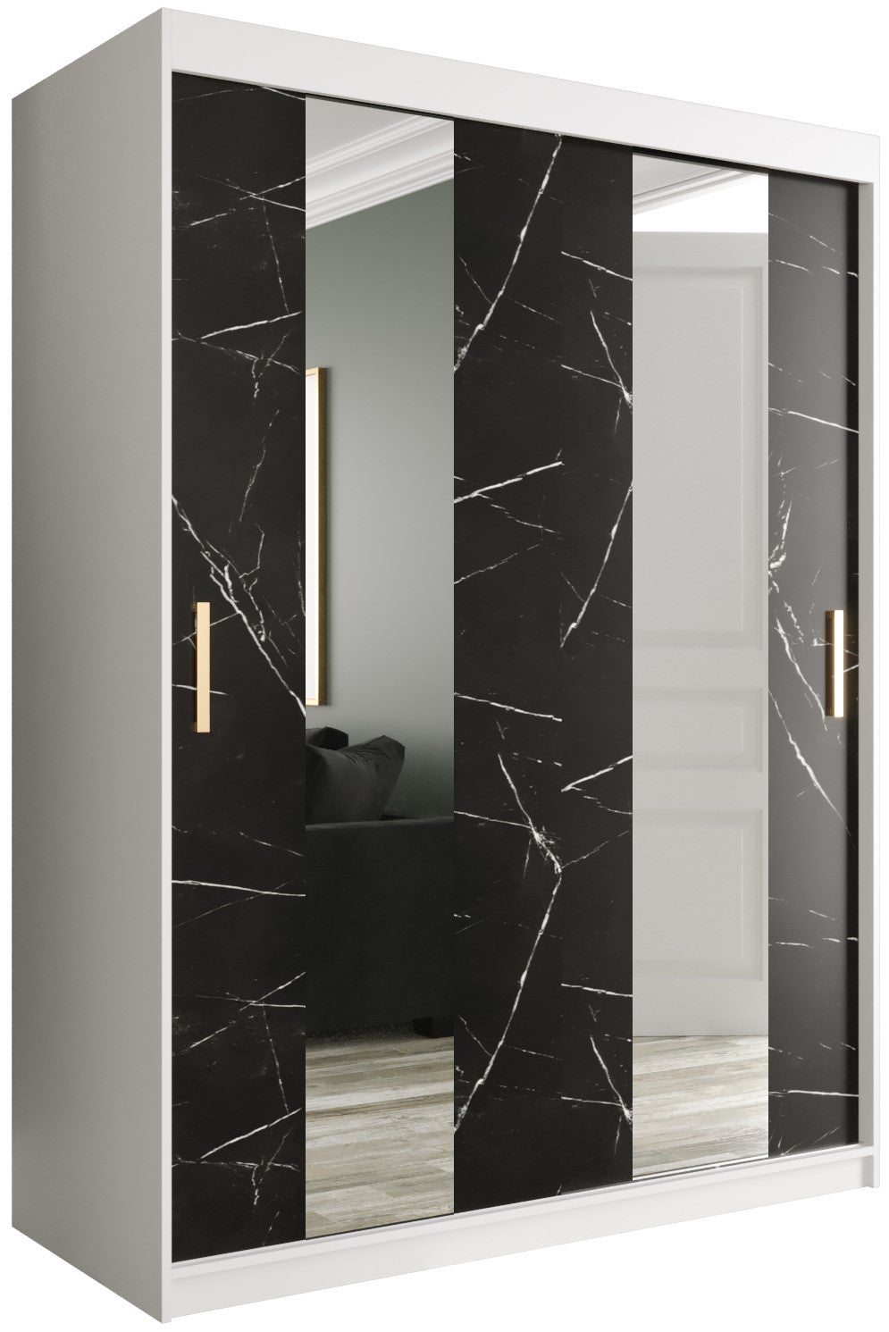 Szafa przesuwna garderoba MARMUR POLE 150 x 62 x 200 cm Biały + Marmur Czarny - Abiks Meble