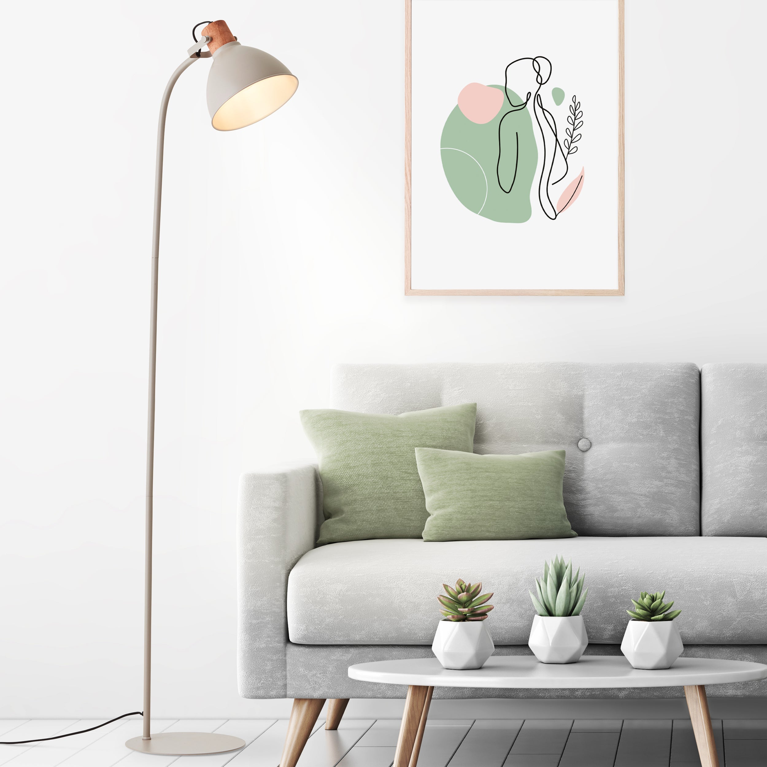 Brilliant Lampa podłogowa Erena 1.5m taupe metal/drewno włącznik nożny 1x A60, E27, 40 W, pasuje do zwykłej żarówki (brak w zestawie) - 6