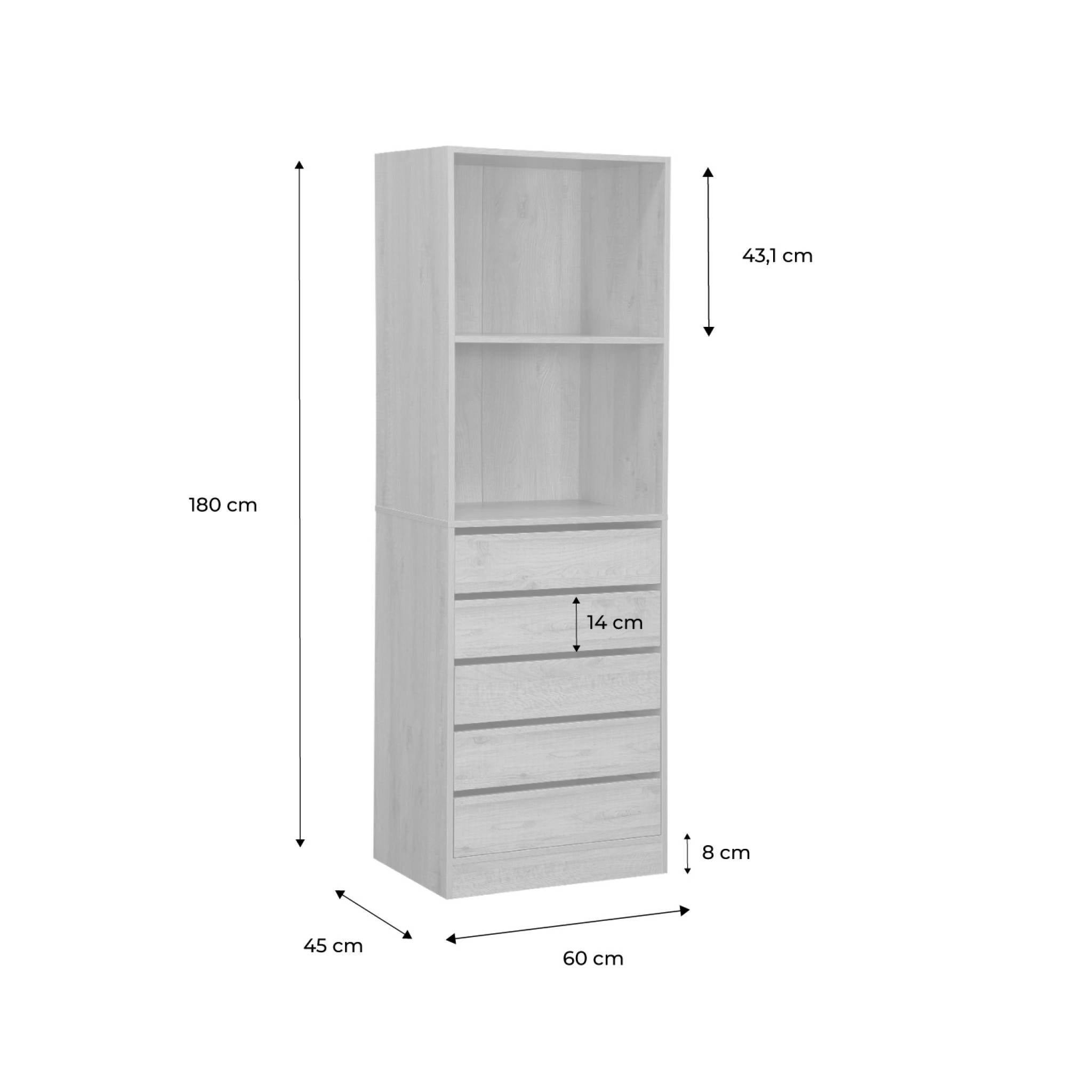 Module dressing avec 5 tiroirs et 2 étagères. naturel. panneaux stratifiés MODULO - 9