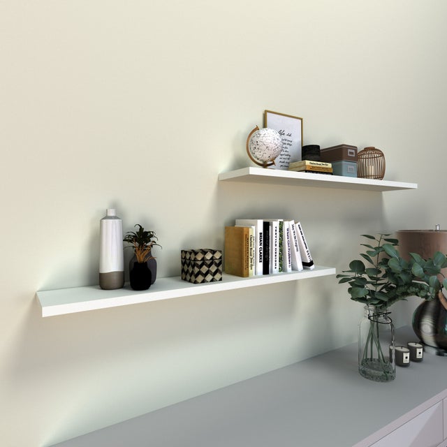 Henor Étagère murale en Bois 110 x 20 x 2.5 cm Support caché. Réglable horizontalement. Vertical et inclinaison. Charge max. 25 kg. Blanc