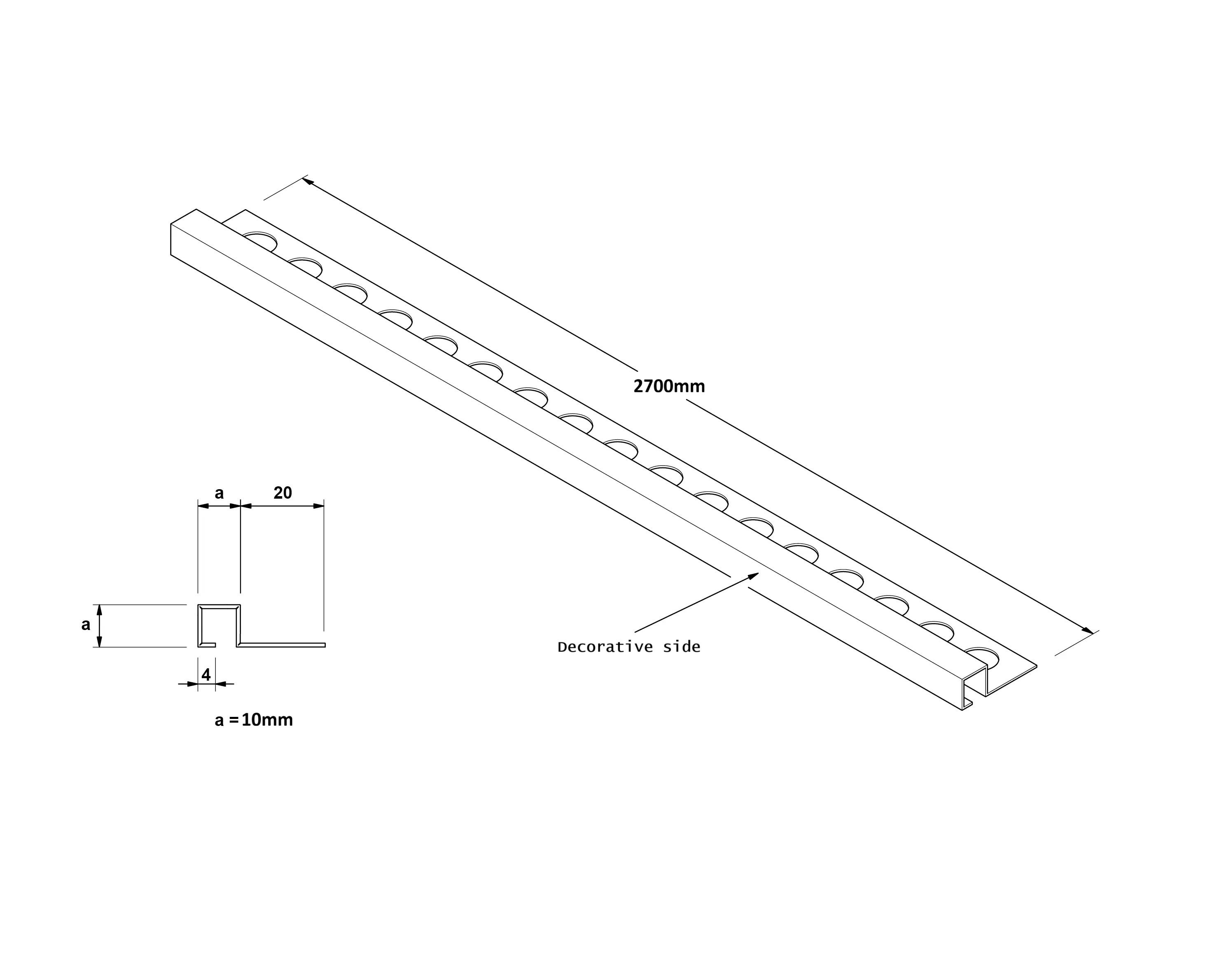 Perfil decorativo em aço inoxidável QS para azulejos preto acetinado - 10,5 x 2700 mm - 5