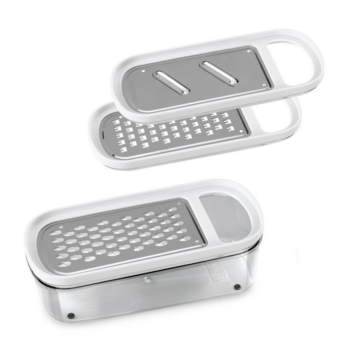 Râpe Metaltex Avec Récipient - 3 Grilles Interchangeables Inox - Fond Antidérapant Et Couvercle - Pour Fromage, Légumes, Stockage