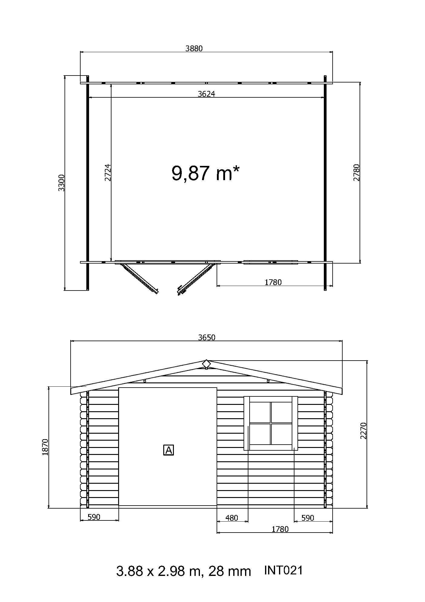Abri de jardin en bois brut, ep 28mm, surface utile 9.9m² INT021 /INEKSA - 5