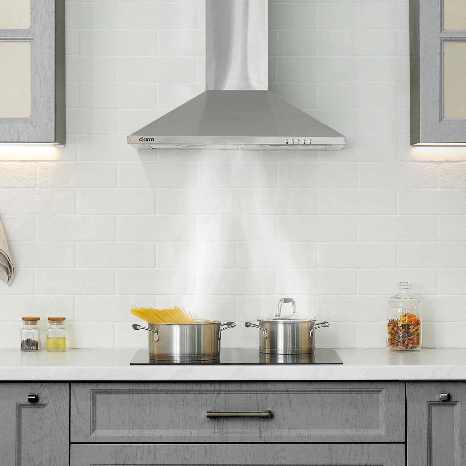 CIARRA Hotte Murale 60cm 370m3/h Classe A++ Recyclage Ou Evacuation 3 Vitesses Inox 201SS60 - 3