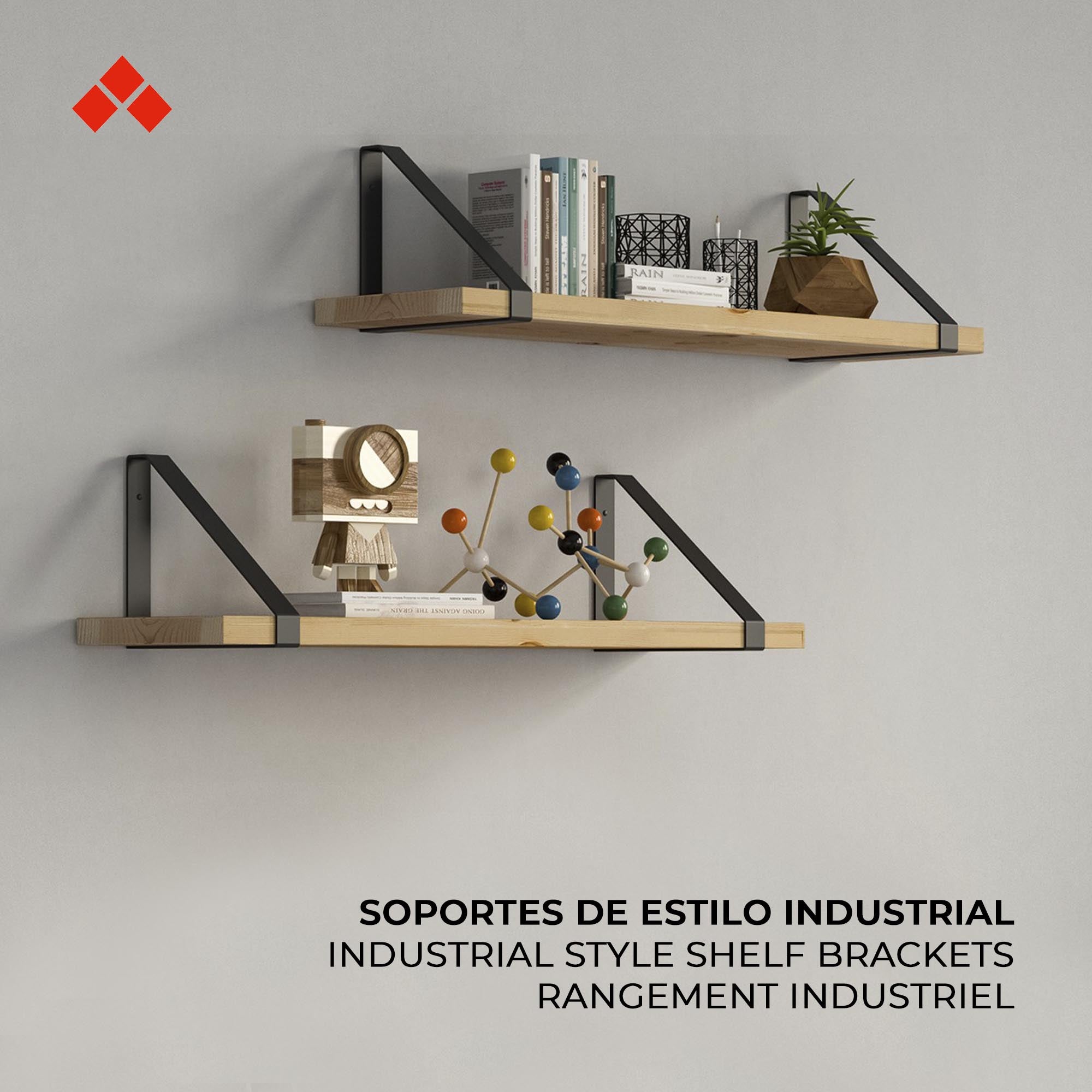 REI | Suporte de Parede para Prateleira 1479 | 238 mm | 21x205x238 mm | Aço Forjado Preto | 20 kg - 3