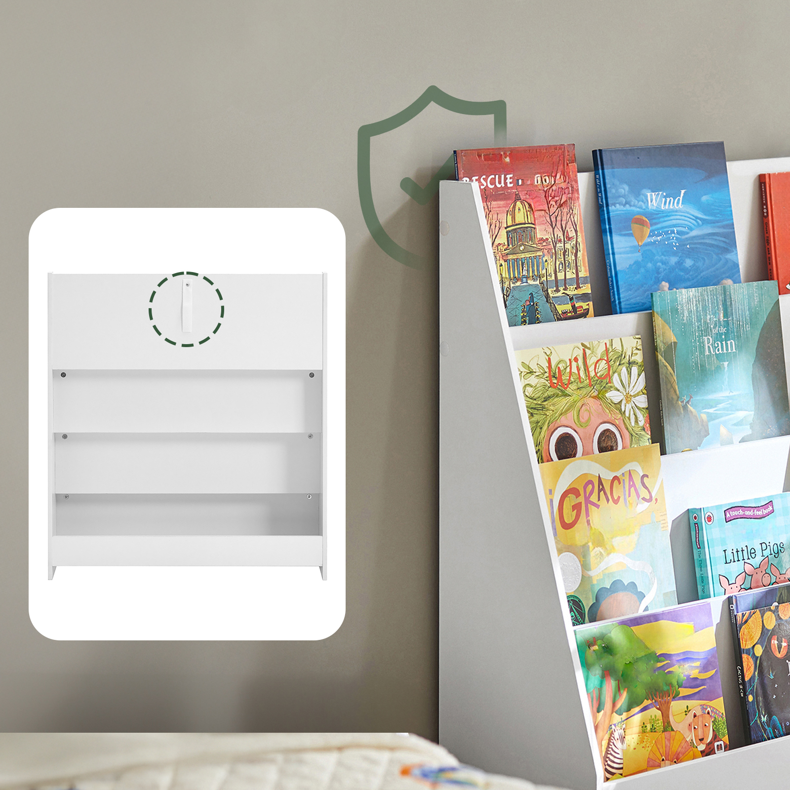 Bibliothèque pour Chambre enfant en MDF Blanc H. 88 x l. 80 x P. 30 cm - 8