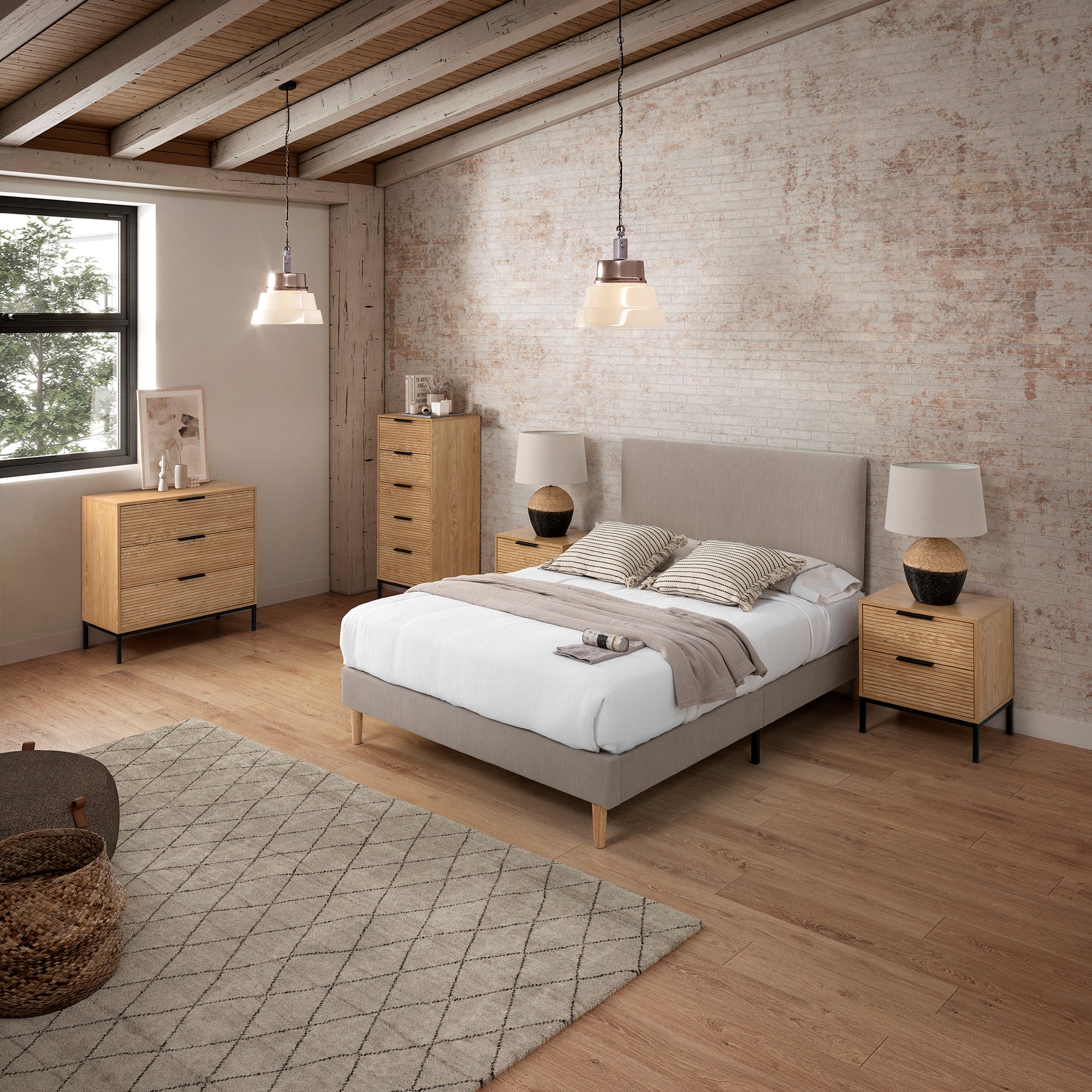 Mesita de noche Mónica 2 cajones color Roble - 8