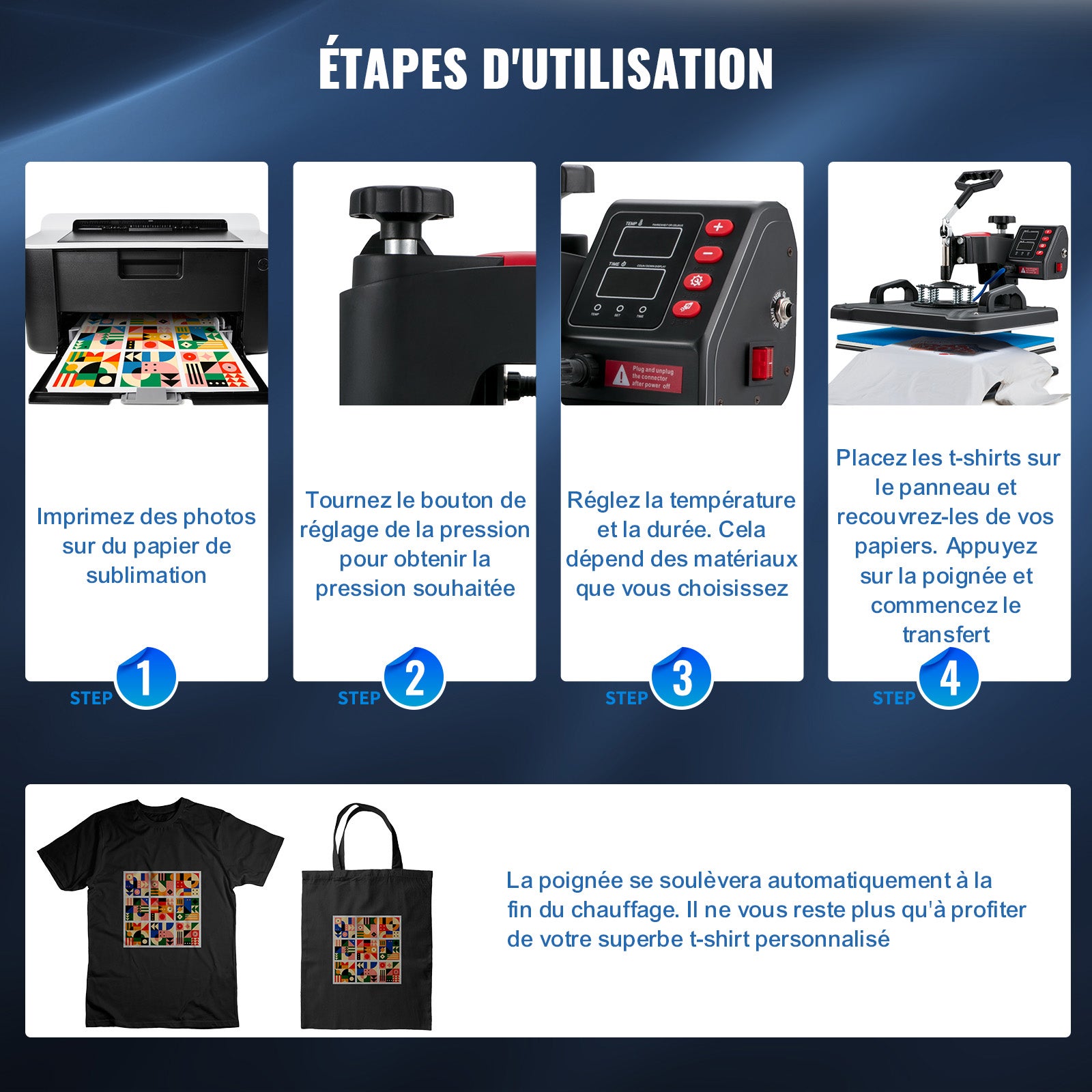 5 en 1 Presse à Chaud Machine VEVOR de Sublimation Textile 30x38 cm Machine d'Impression 1250 W Presse à Chaleur Polyvalente Pivotante 360° Transfert - 5