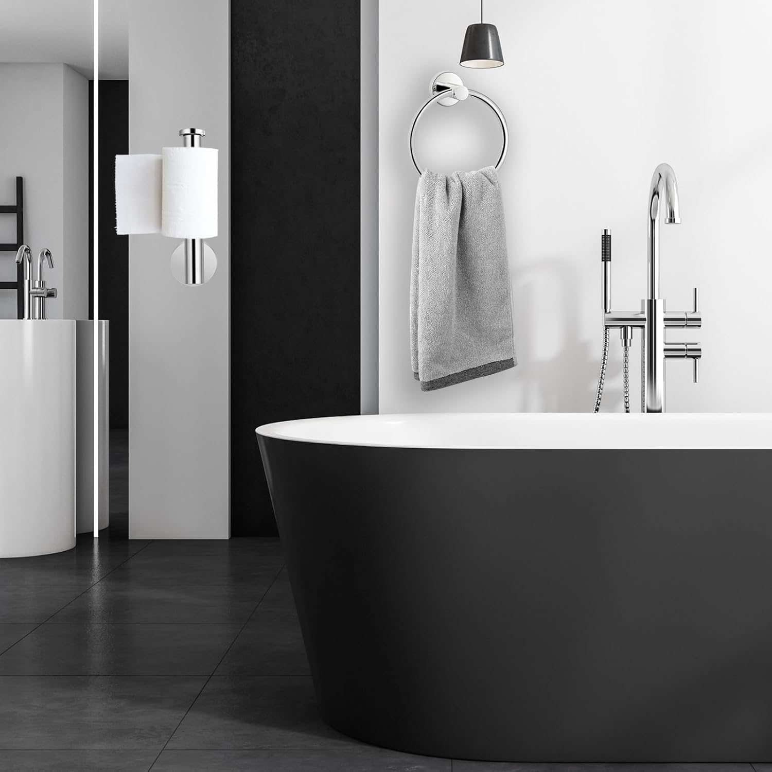 Set Completo Accessori Bagno 10 Pezzi SUS304 - Nichel Opaco In Acciaio Inox - Porta Asciugamani, Porta Rotolo, Anelli E Ganci - 3