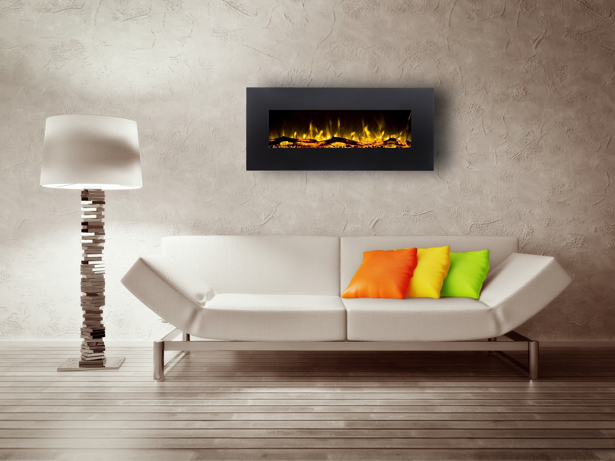 Cheminée électrique AFLAMO Albion 42 - feu premium - murale - 110x49x14 cm - cheminée LED décorative avec chauffage 750/1500 W - 6
