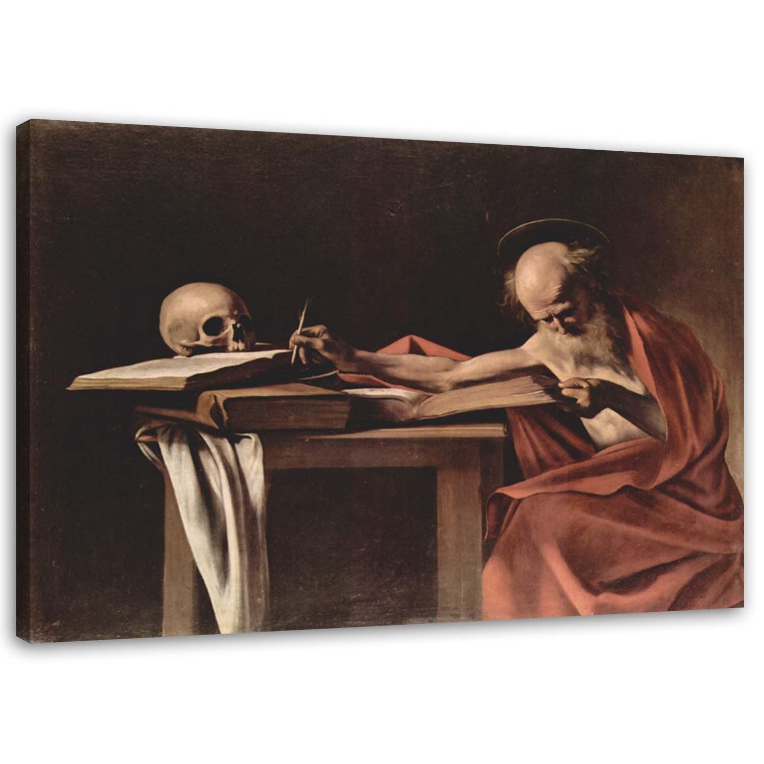 Obraz na płótnie, Św. Hieronim piszący - Caravaggio reprodukcja 120x80