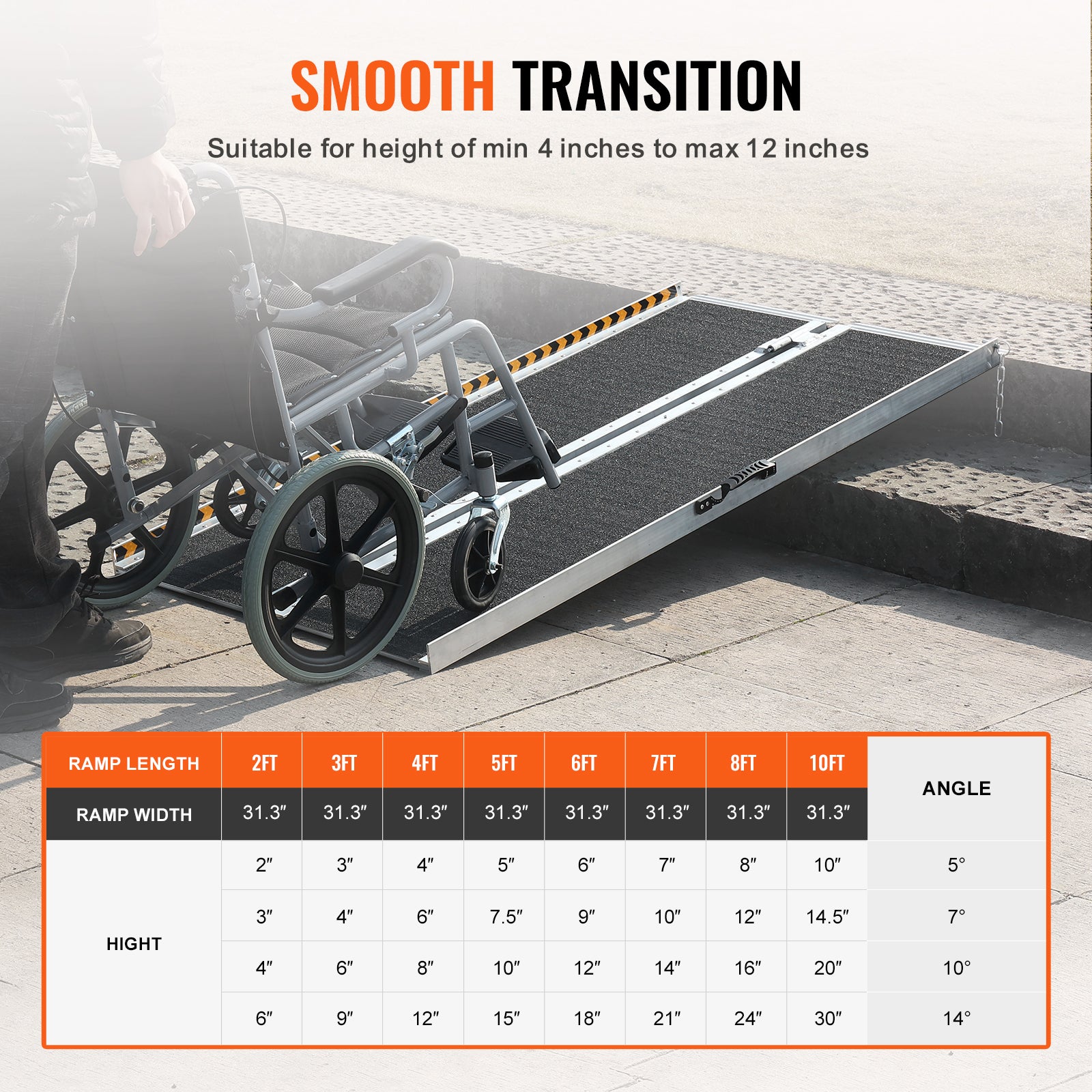 VEVOR Rampe pour fauteuil roulant, capacité 363 kg, rampe de seuil pliante portative en aluminium antidérapant 121,92cm - 5