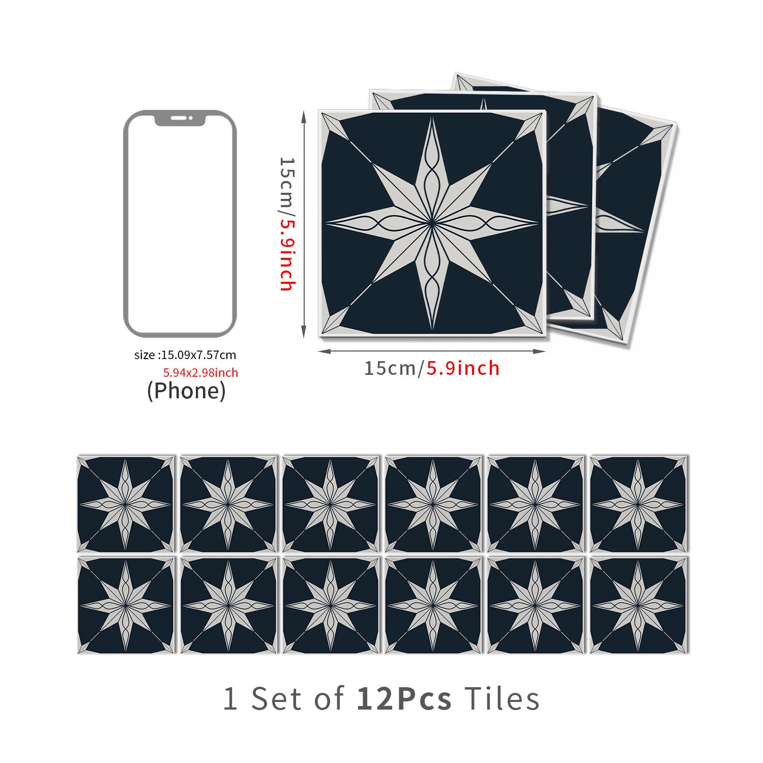 Lot de 12 panneaux muraux 3D autocollants, Crédence adhésive, Autocollants décoratifs, Imperméables et résistants à la chaleur, 15 cm x 15 cm - 4