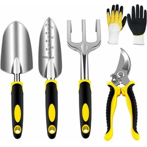 Set 3 Outils Jardinage FANHAO - Truelle, Transplanteur, Râteau En Alliage Aluminium - Poignée Caoutchoutée