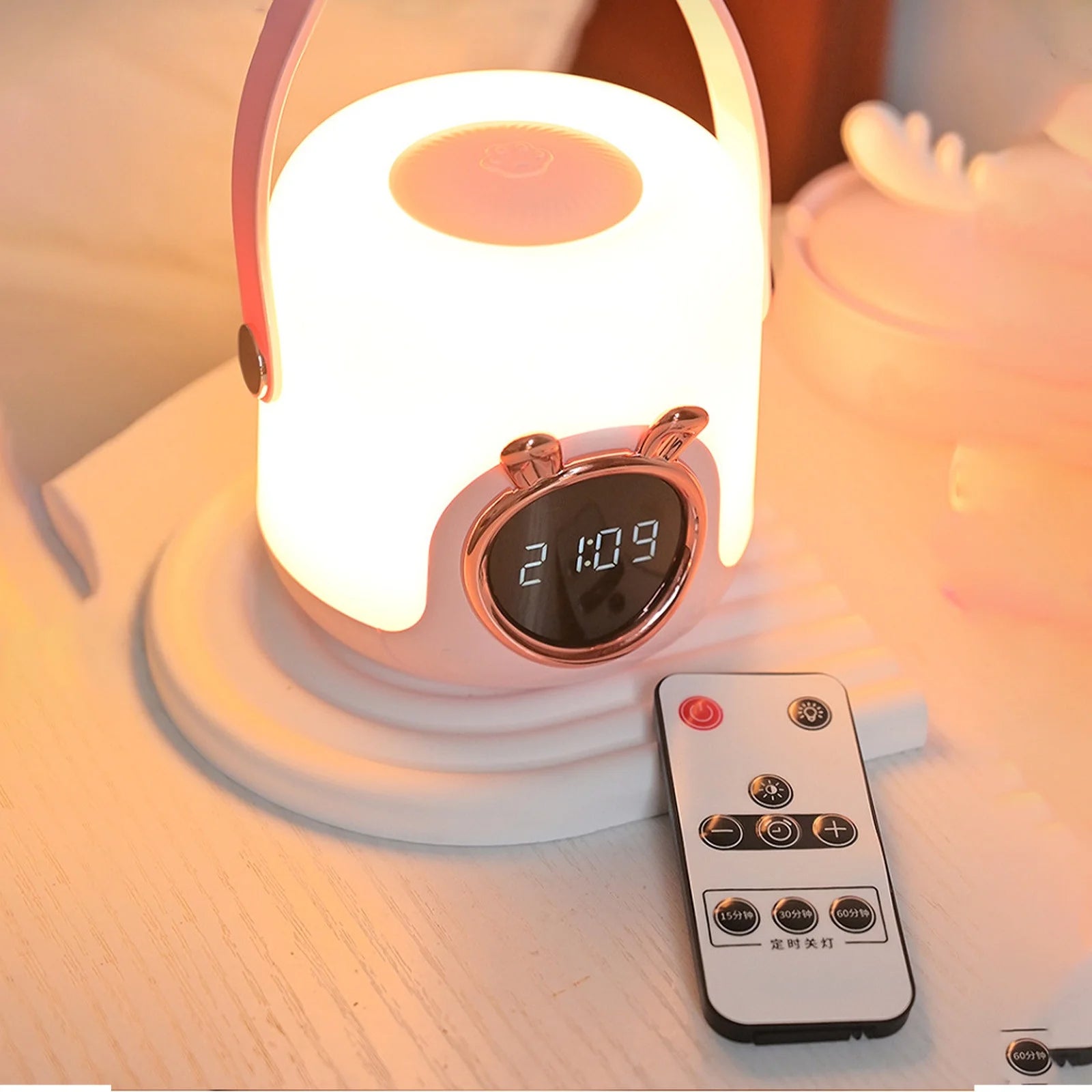 Luce notturna portatile con orologio, lampada touch dimmerabile, tre temperature di colore, lampada da tavolo ricaricabile, 10,6*15,4 cm - 6