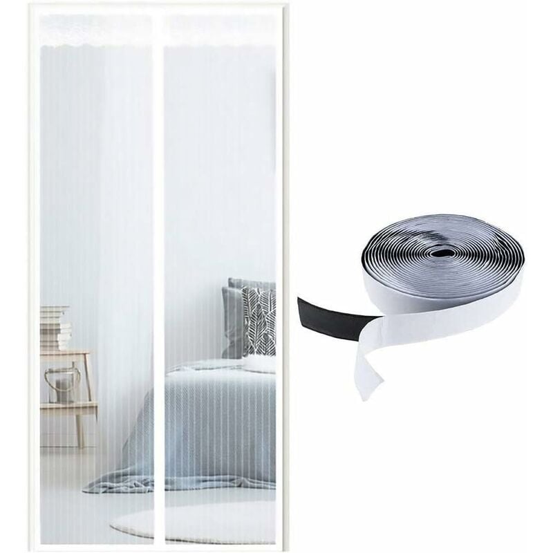 Drzwi z moskitierą magnetyczną, uszczelka magnetyczna od góry do dołu, automatyczne zamykanie, utrzymują świeże powietrze w środku (80x200 cm, białe p