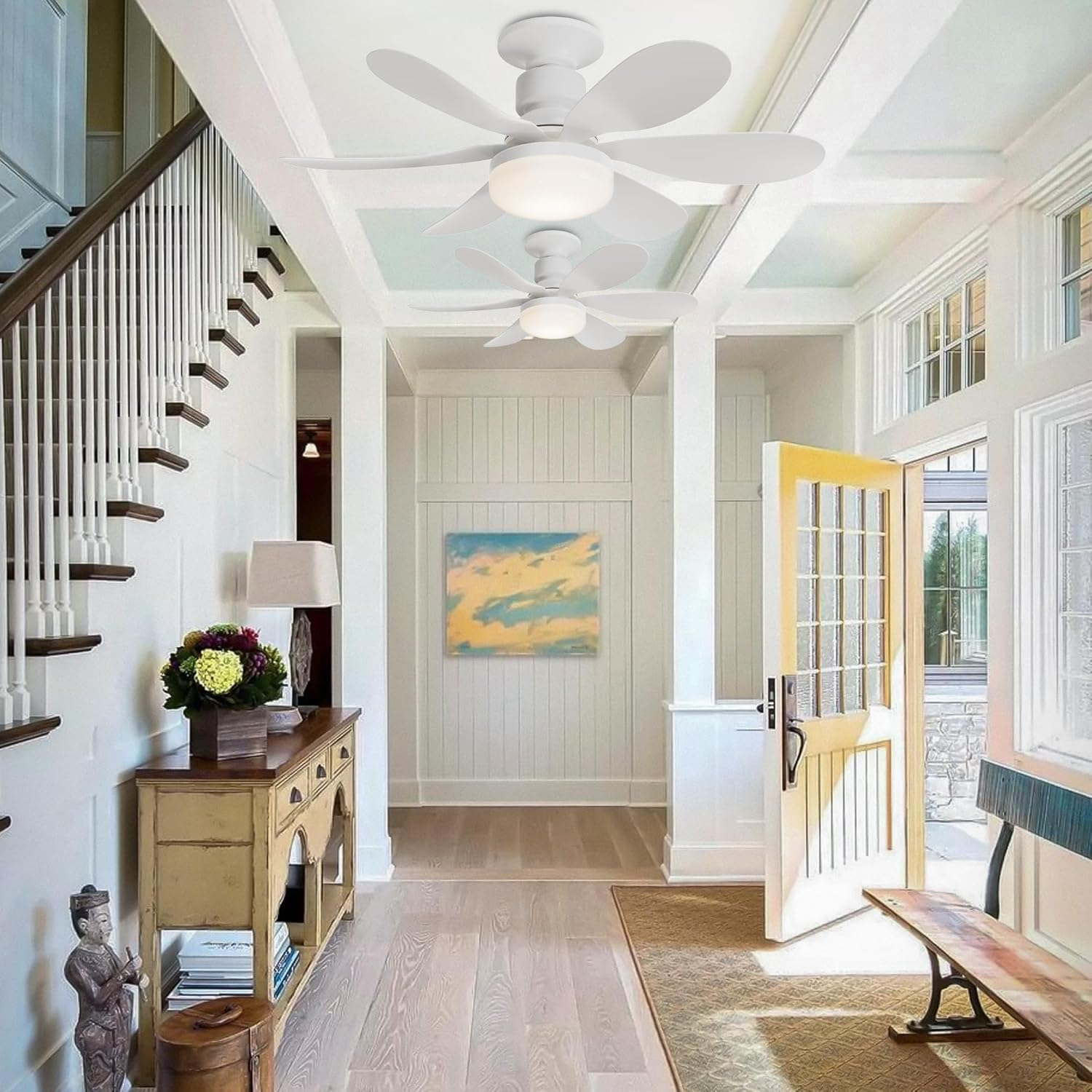 Plafonnier Ventilateur Dimmable Ventilateur Plafond Avec Lumière LED Et Télécommande - 52cm 3 Vitesses Silencieux Blanc Ventilateur 52cm Chambre