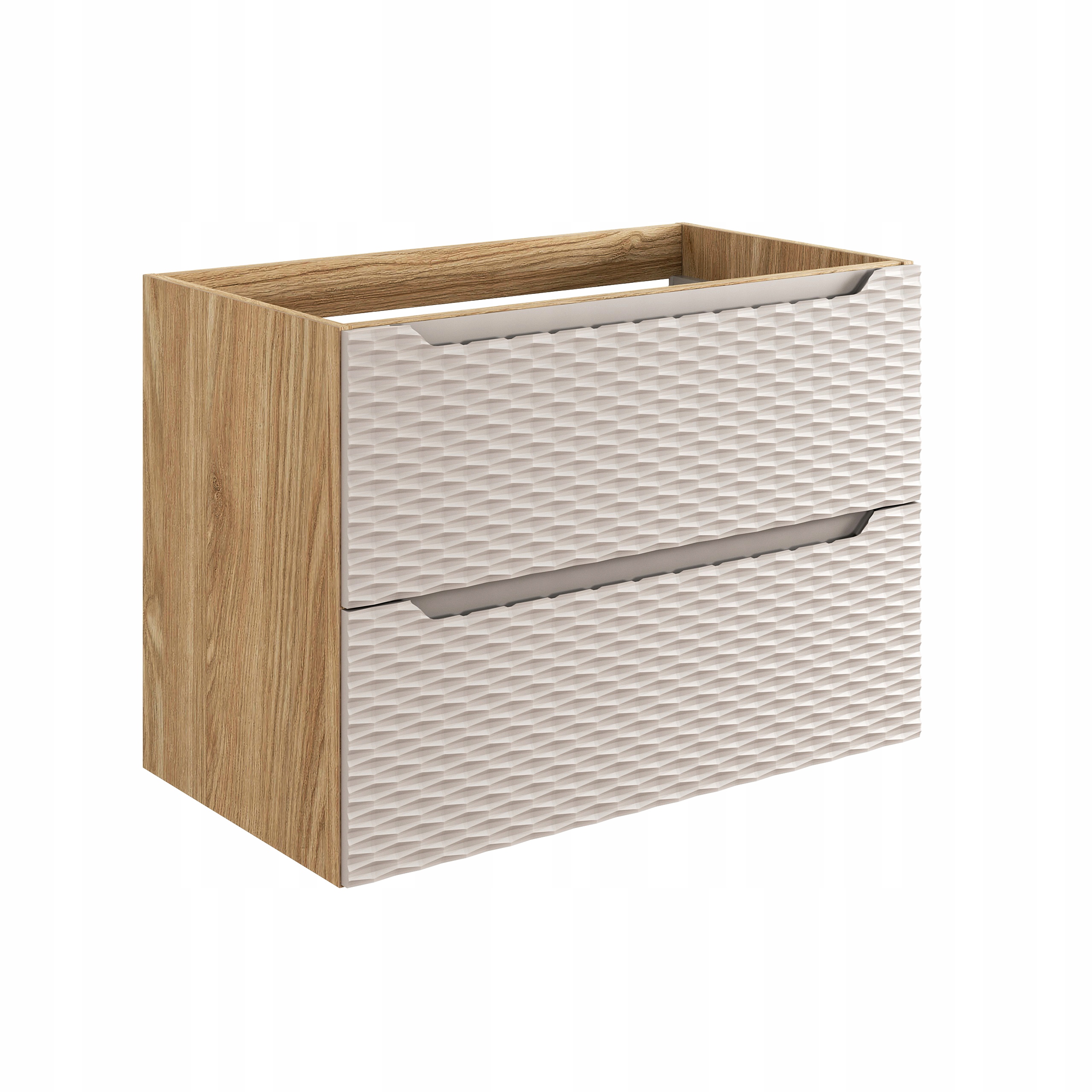Szafka łazienkowa OCEAN 80 cm beżowa dąb olejowany front 3D MDF wisząca 2 szuflady - 7