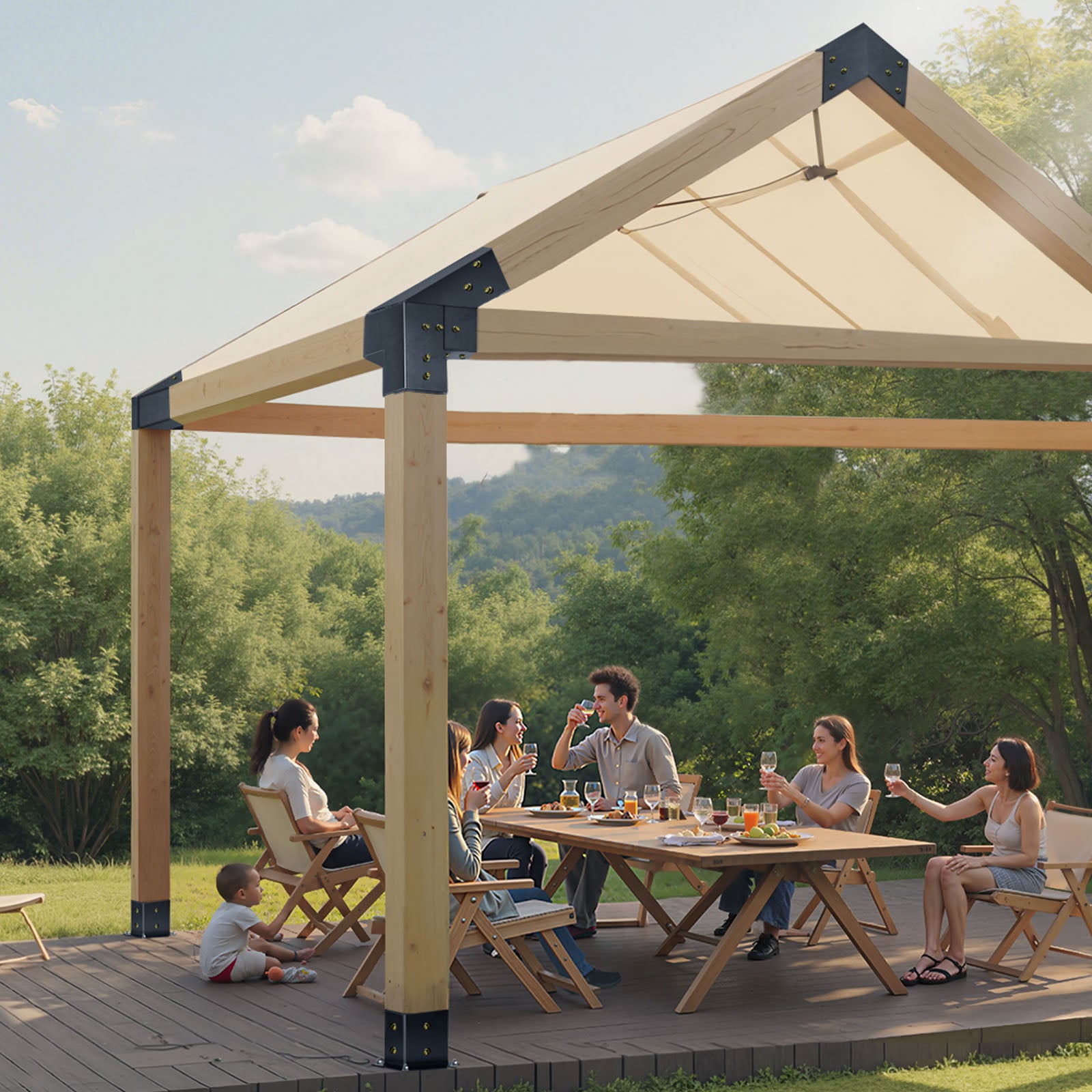 Kit Pergola 14 Pièces,VEVOR Connecteurs Toit Pointu 3/4 Voies + Bases,pour Poutres 4x4