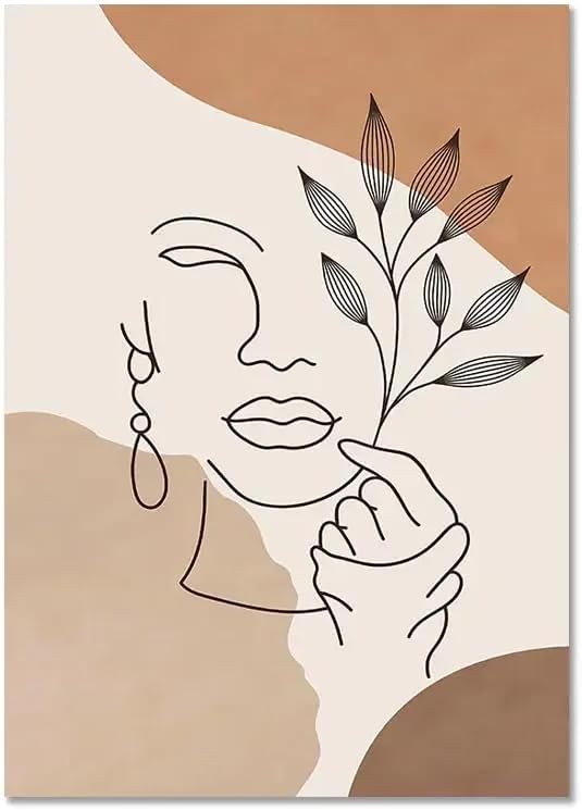 3 Boho Tableau Decoration Murale Terracotta Affiche Art Géométrique Visage Femme Abstrait Poster Plante30x40cm - 4
