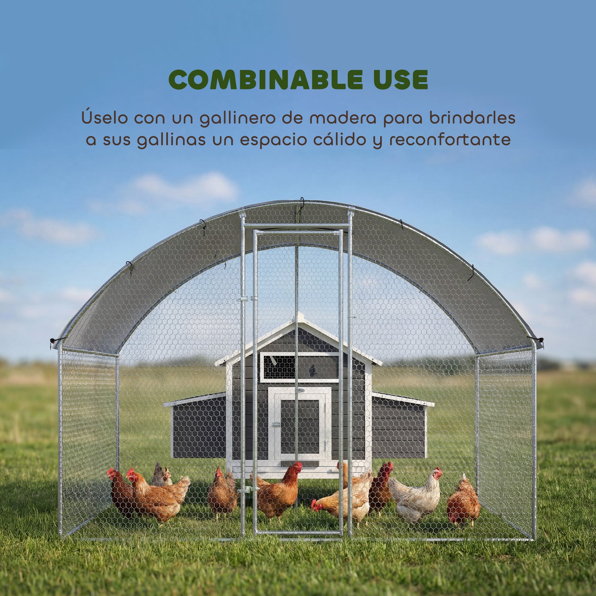 Galinheiro para Exterior PawHut em Aço Galvanizado, Tecido Oxford Prateado 280x170x190 cm - 8