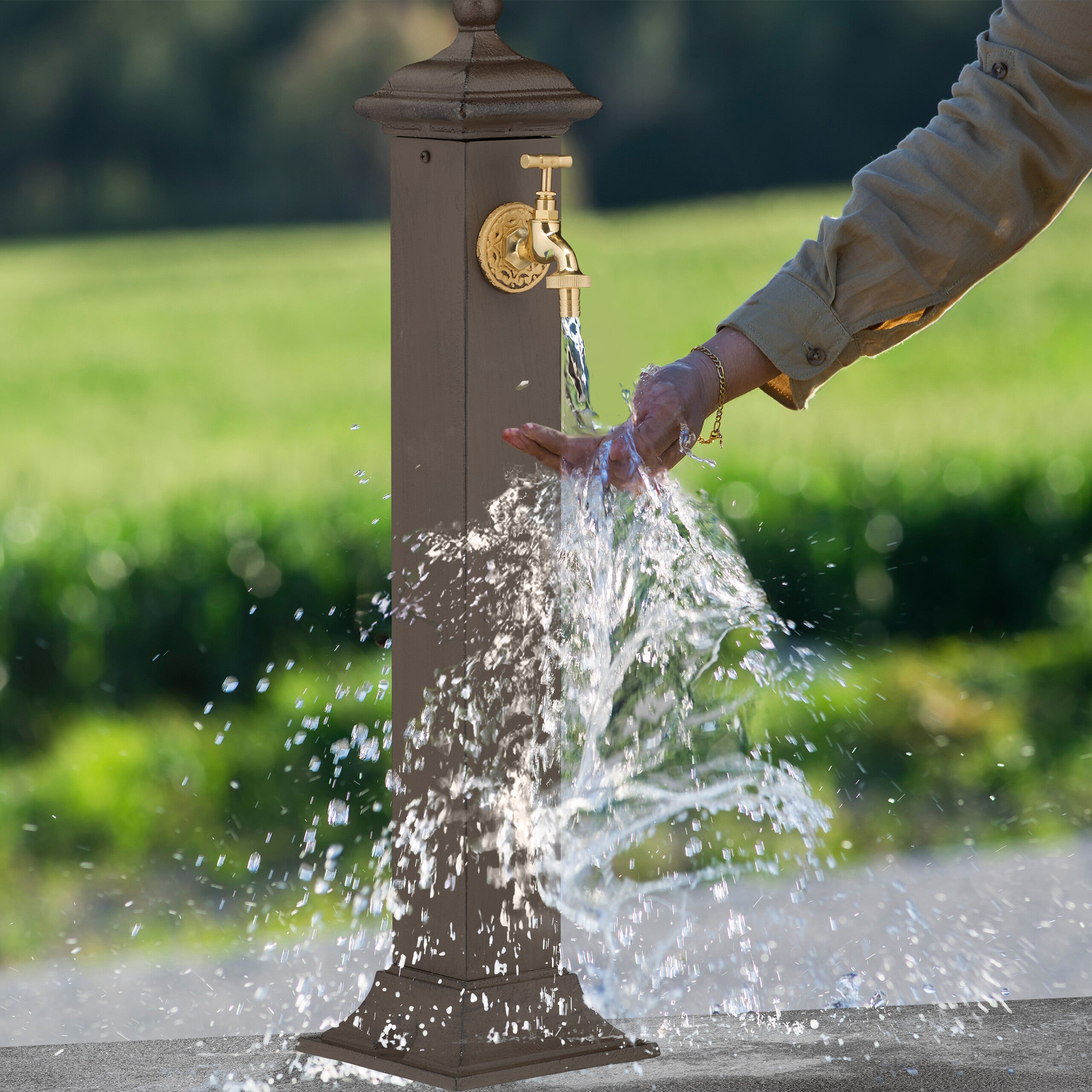 Fontaine extérieure de jardin, design antique, aussi pour la terrasse, HLP 71x17x21 cm, marron foncé, Relaxdays - 3