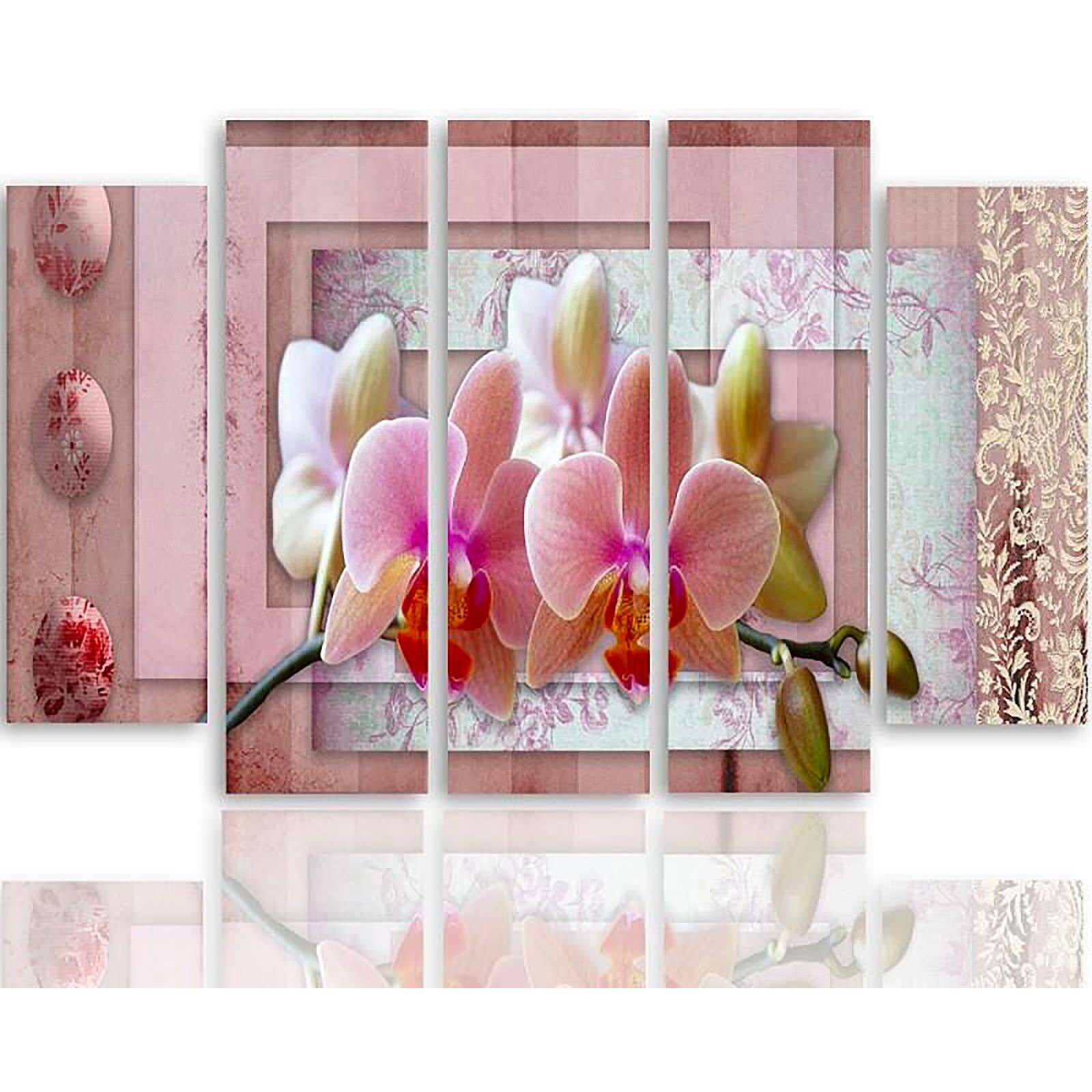 Tableau Fleurs Orchidée avec un accent orange 100x50 cm