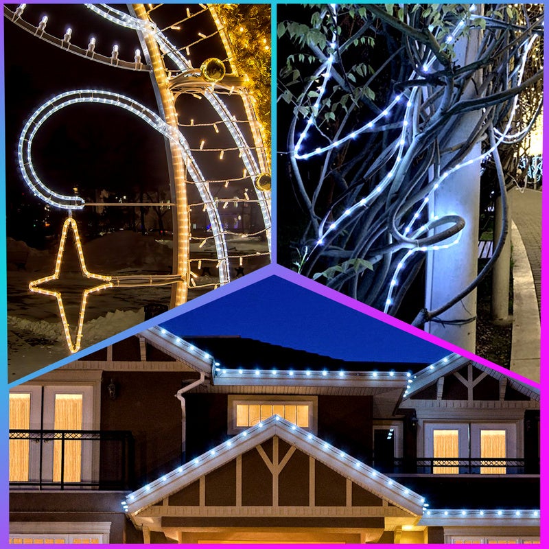 Guirlande Tube lumineux LED 30m - 8 jeux de lumière -LED Tuyau Bande IP65,Blanc Froid - 8