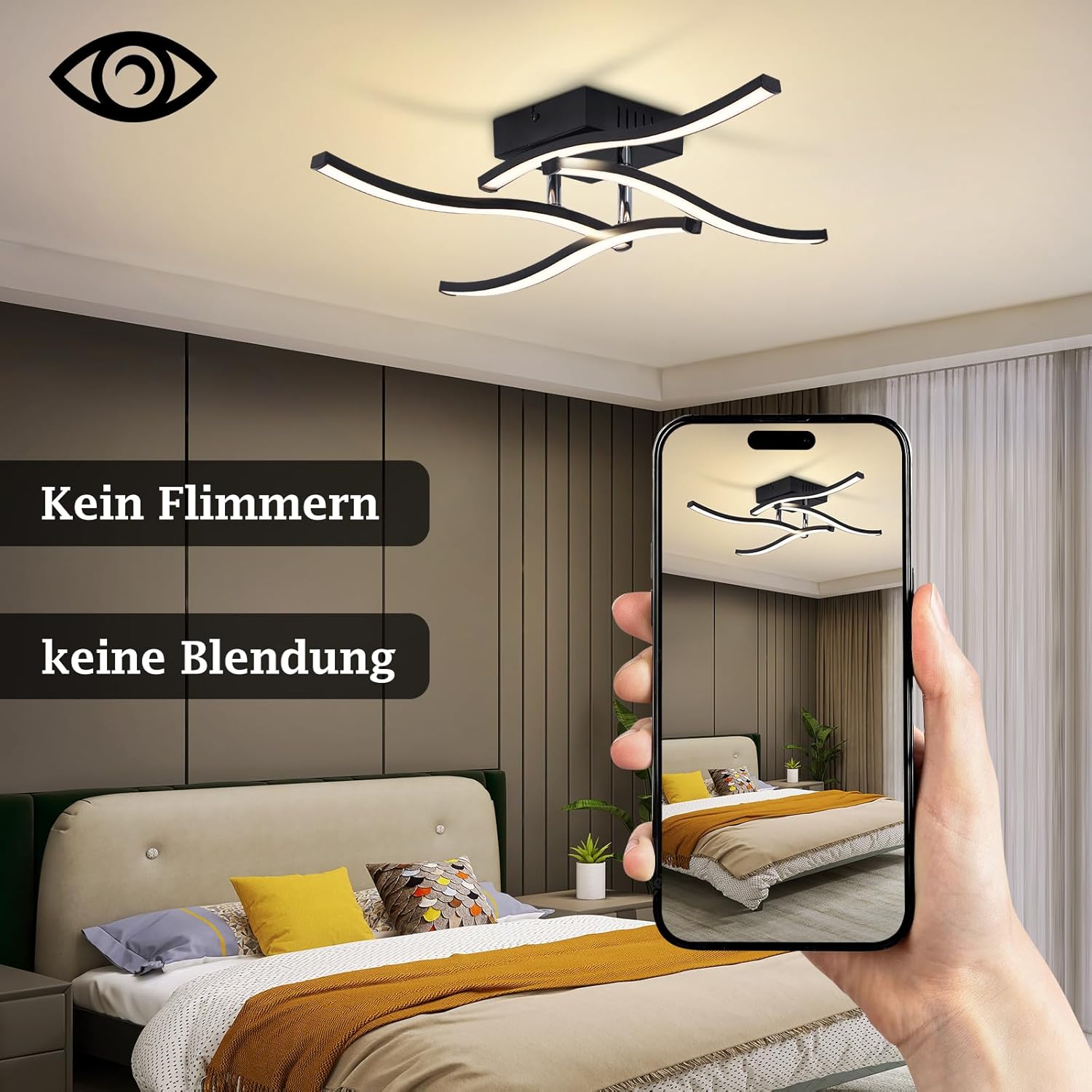 ZMH Lampa sufitowa LED 24W nowoczesna czarna o falistym kształcie do kuchni, salonu i przedpokoju - 4