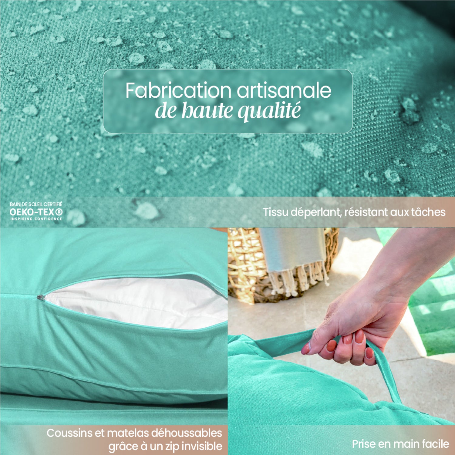 Kit de coussins pour palette déhoussables - Bleu turquoise - Linxor - 3