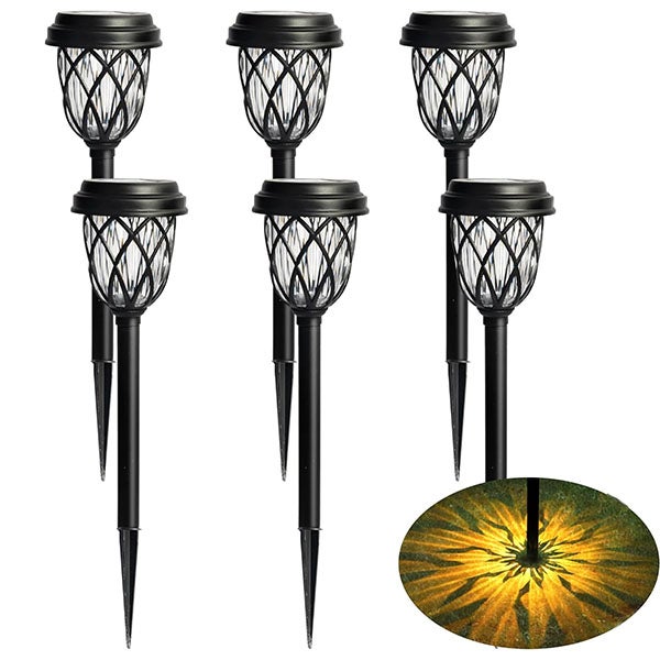 6 sztuk solarnych lamp ścieżkowych zewnętrznych, LED ciepłe białe wodoodporne lampki nocne na paliku ogrodowym - 41 cm