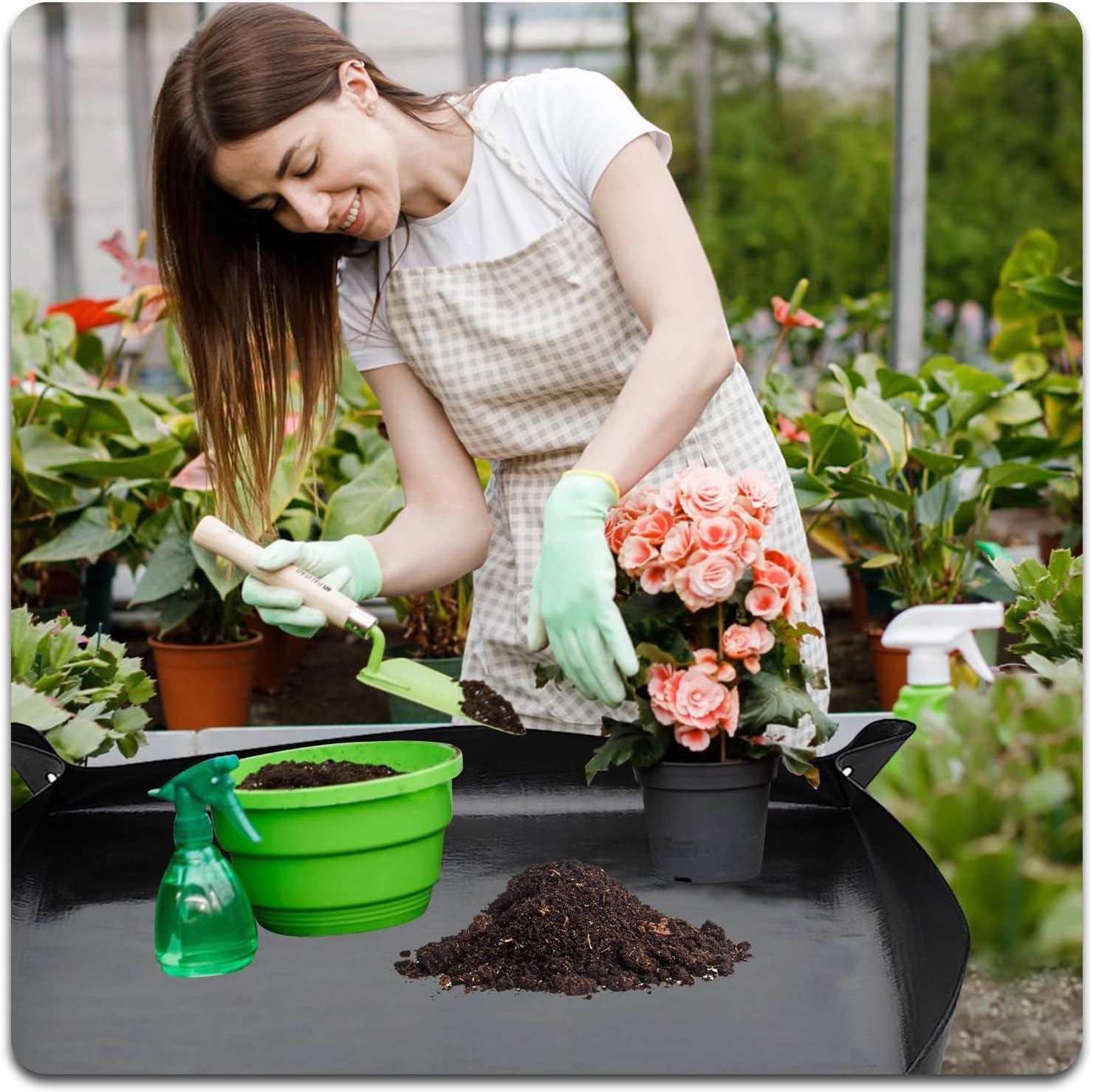 Confezione da due tappetini per piante - 66 x 66 cm - Tappetino da giardino - Polietilene nero - Tappetino per piante impermeabile - 6