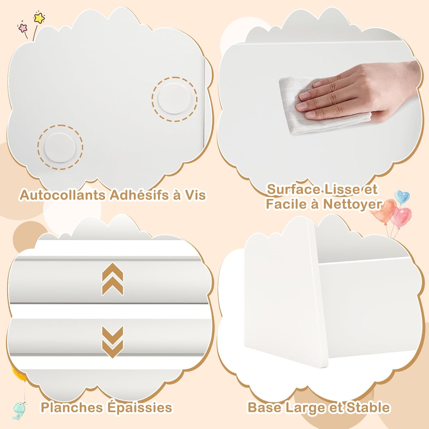 Estante infantil em madeira com 4 níveis, estante com compartimentos abertos, expositor Estante para Quarto Infantil (Branco) - 6